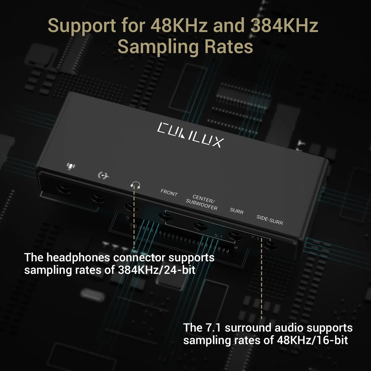 Karta dźwiękowa surround USB 7.1, częstotliwość próbkowania 48KHz-384KHz dla słuchawek, zewnętrzna karta dźwiękowa USB A wykonana w całości ze stopu aluminium do laptopa, komputera PC