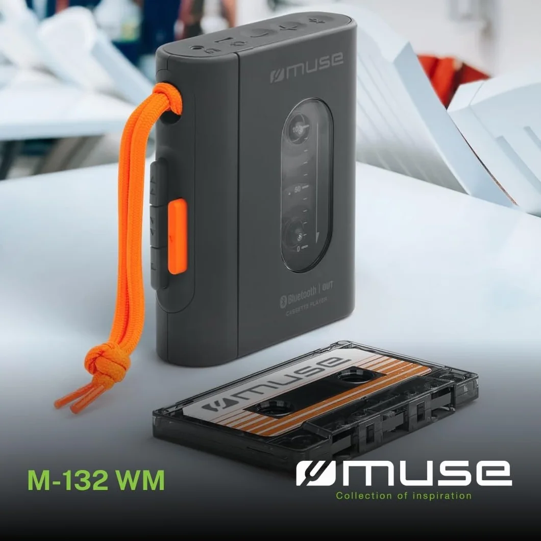 MUSE Przenośny odtwarzacz kasetowy z przyłączem słuchawkowym, szybkie ładowanie przez USB-C – eleganckie wzornictwo, czarny