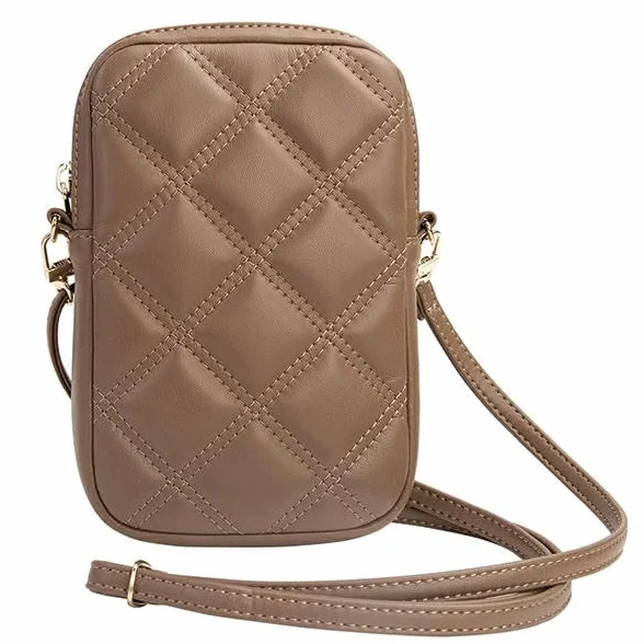 Guess pokrowiec na telefon komórkowy brązowy Zip Quilted 4G