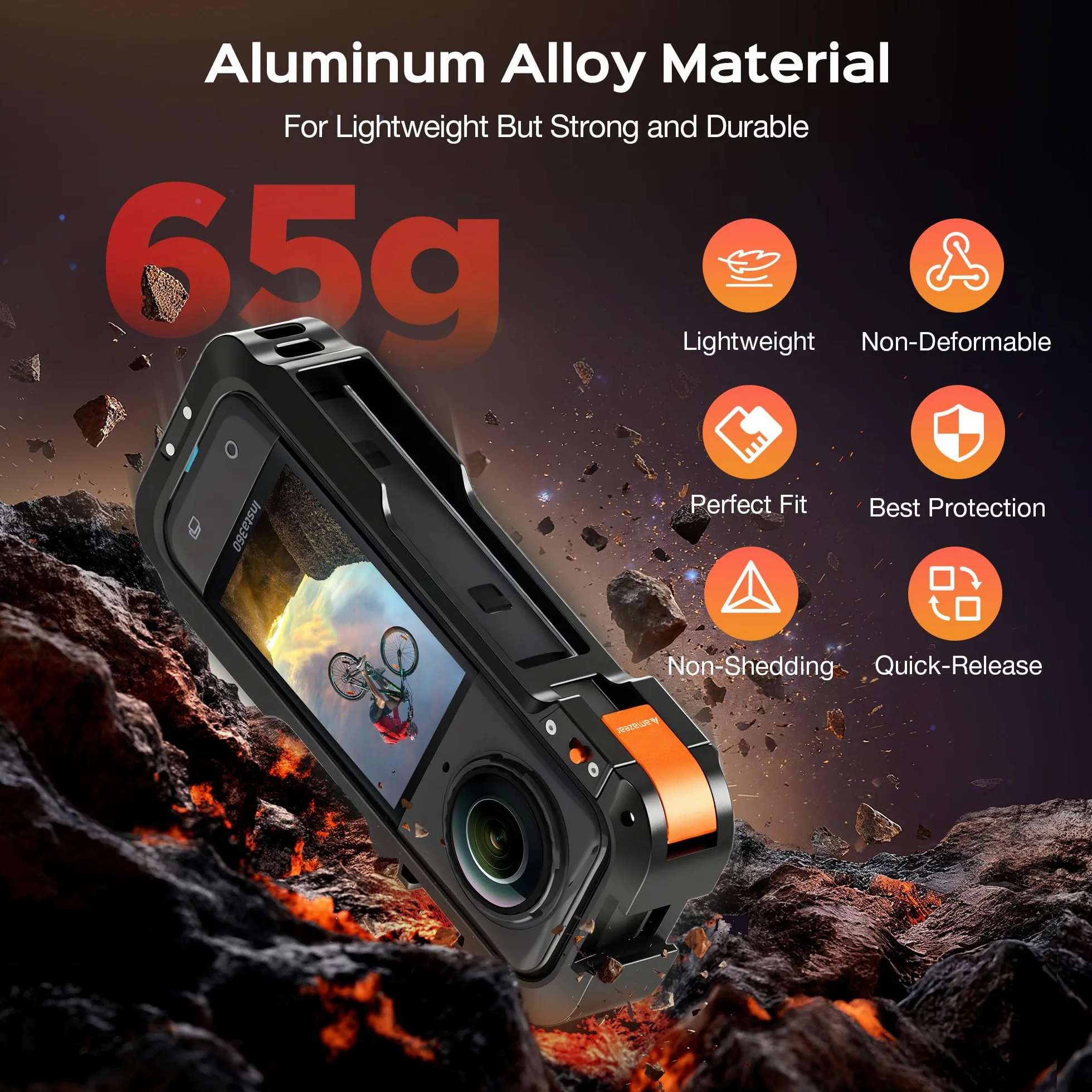 Amazear Metalowa obudowa ochronna do akcesoriów Insta 360 X5, wielofunkcyjna rama, wytrzymała aluminiowa rama z szybkim zapięciem, różne mocowania rozszerzeń (metaliczny czarny)