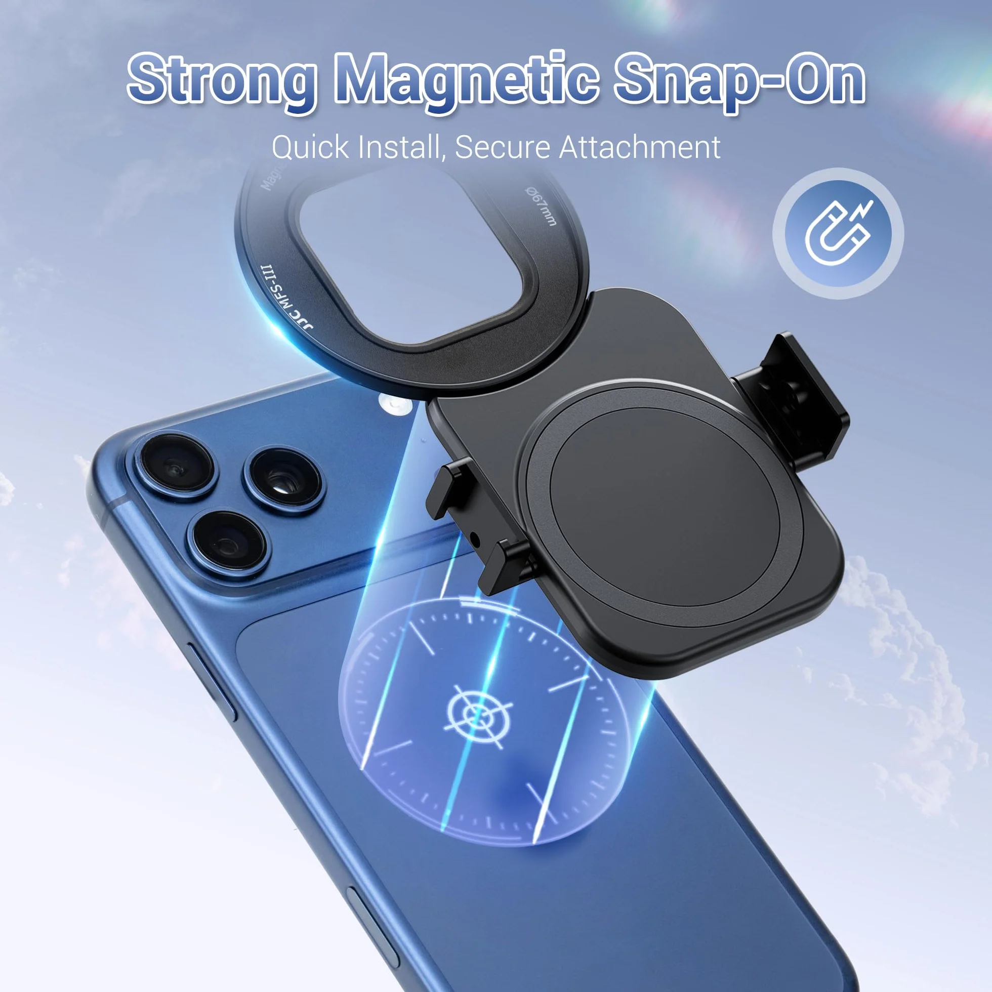 JJC Magnetyczny adapter filtra do telefonu 67 mm do 17, 17 Pro Max, 17 Pro, 17 Plus, 16, 16 Pro Max, 16 Pro, 16 Plus, iPhone 15, 15 Pro Max, 15 Pro, 15 Plus, iPhone 14, 14 Pro Max, 14 Pro, 14 Plus