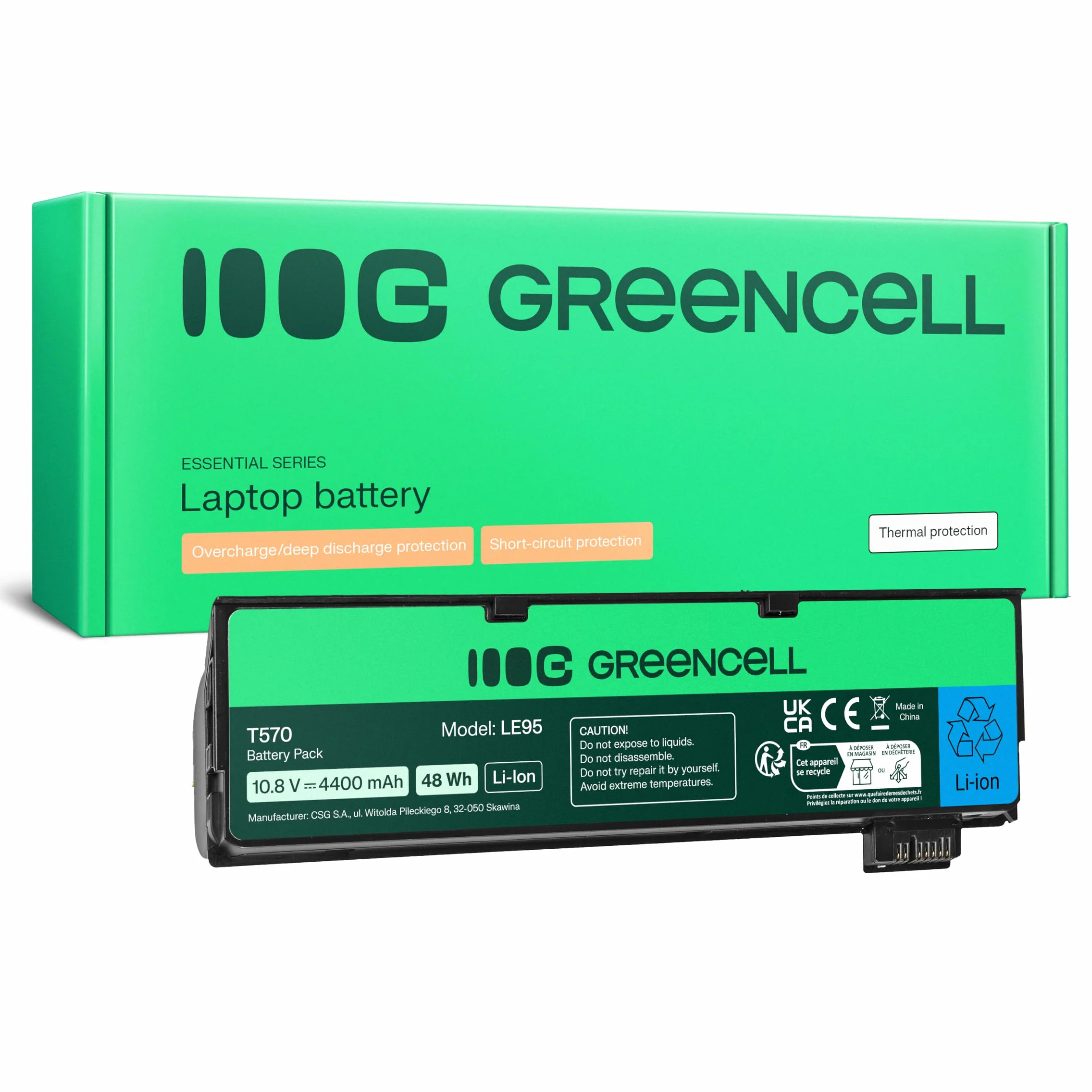 Green Cell Powiększona Bateria 01AV422 01AV423 01AV424 01AV425 01AV426 do Lenovo ThinkPad A475 P51S T25 T470 T570 (4400 mAh, 10.8-11.1 V, Kolor Czarna)