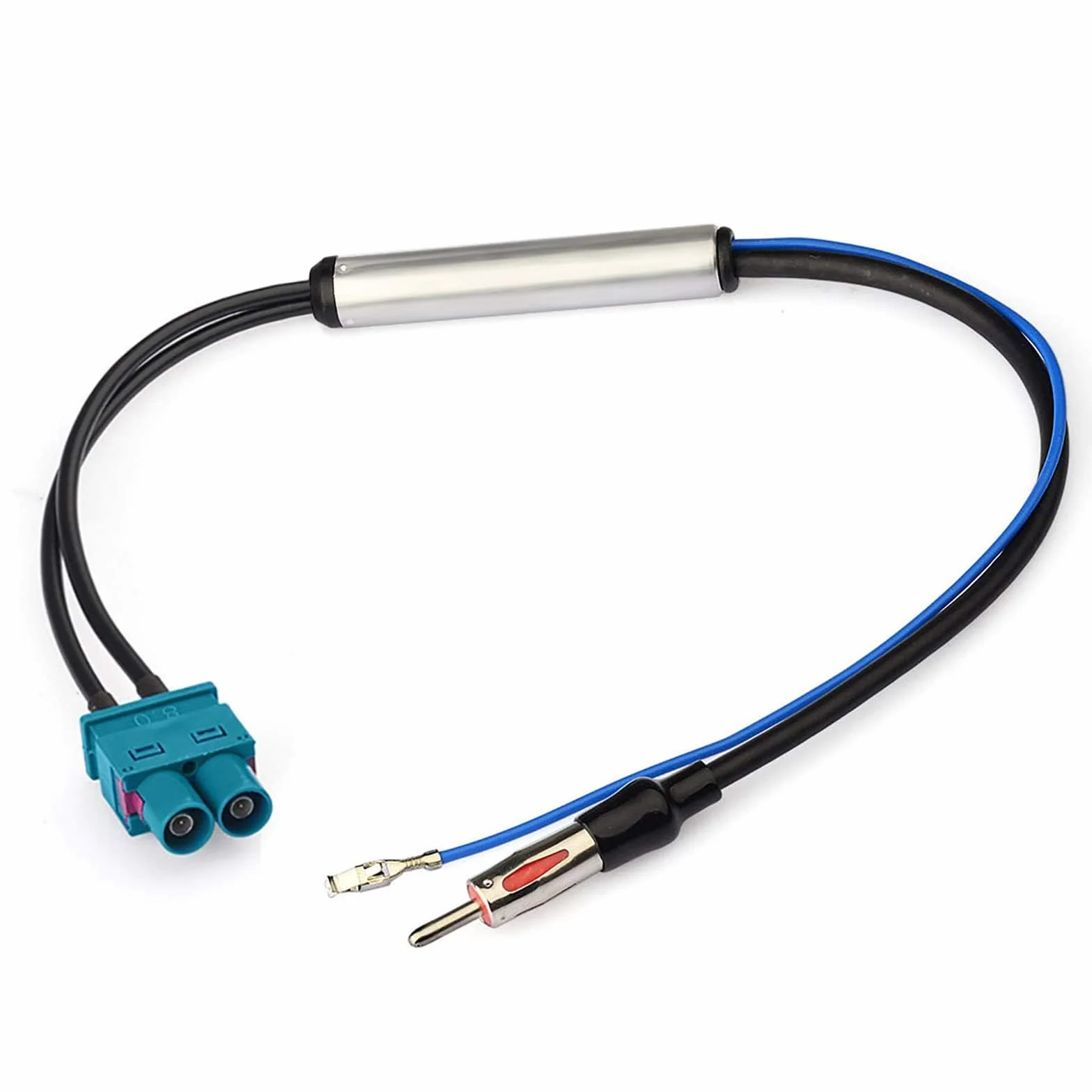 Bingfu Uniwersalny wzmacniacz sygnału anteny radia samochodowego FM AM, adapter konwertera wtykowy Fakra do DIN dla Volkswagen VW Skoda BMW, audio radio stereo jednostka główna odbiornika