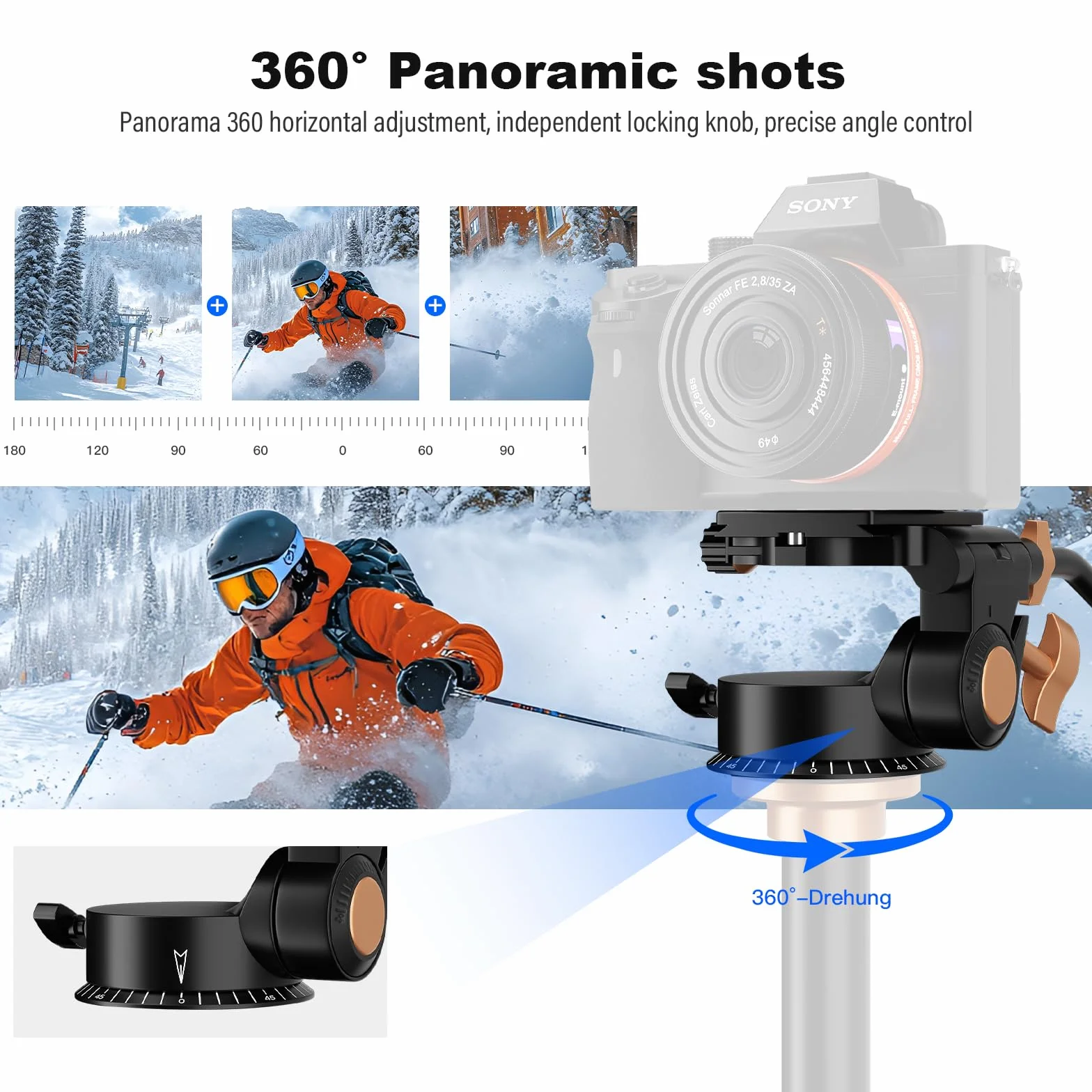Soonpho Q-08S Heavy Duty statyw do kamery wideo, głowica obrotowa z przedłużonym uchwytem, głowica statywu z śrubą 1/4 cala, obracany o 360 stopni, do lustrzanek cyfrowych, kamer, monopod