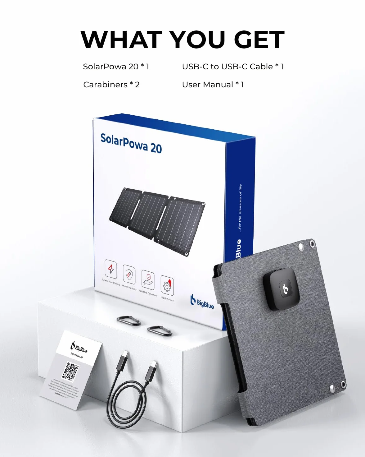 21 W przenośna ładowarka słoneczna, ładowarka BigBlue Solar Panel z USB-A/USB-C (5 V/4,2 A), wodoodporny IP68 składany panel słoneczny na kemping, kompatybilny ze smartfonami, power bankiem i tabletem