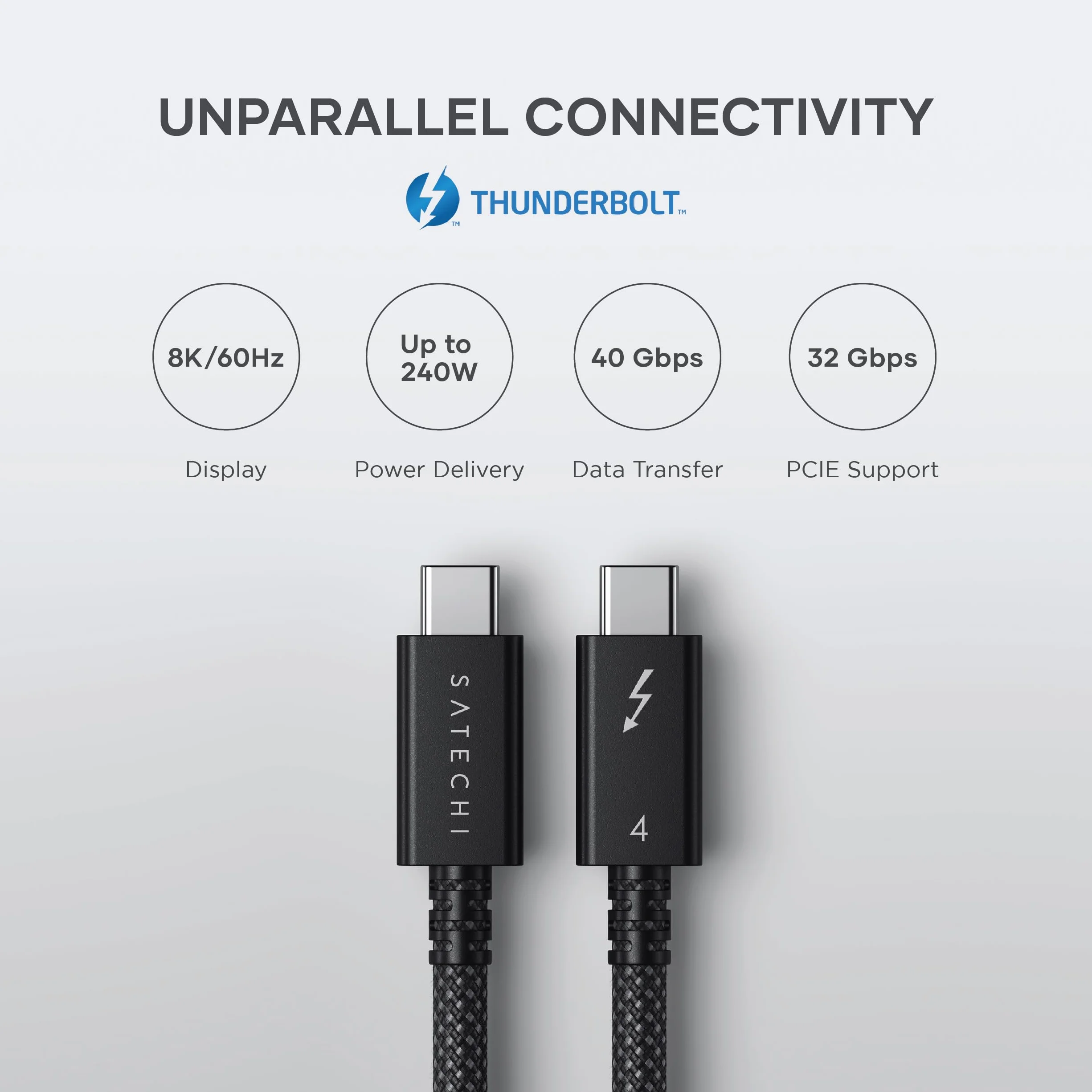 SATECHI Certyfikowany kabel Thunderbolt 4 USB-C (1 m), ładowanie 240 W, obsługa 8K@60Hz, prędkość transferu 40 Gb/s, PCIe, kompatybilny z Thunderbolt 4/3, USB4, USB-C, MacBook