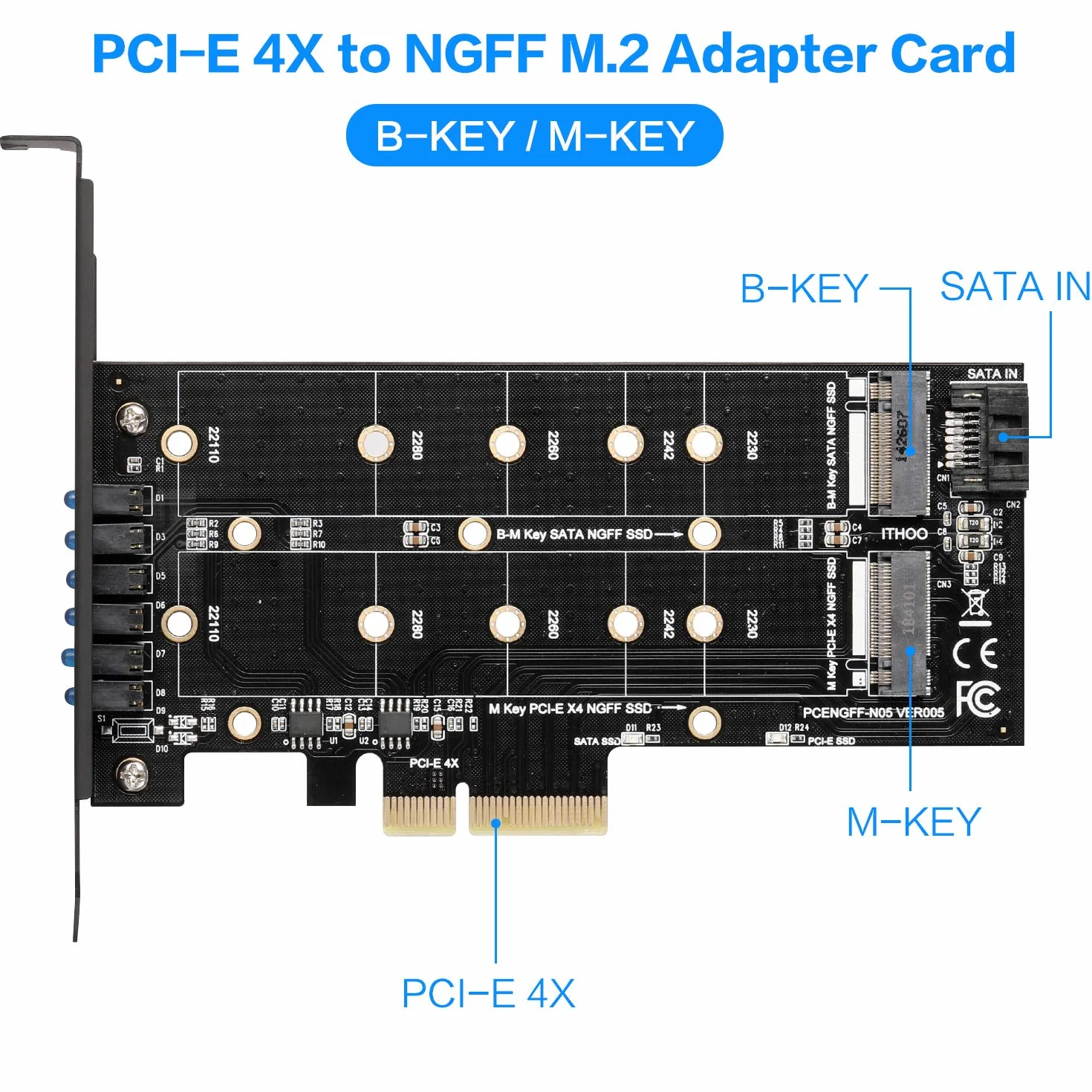 Karta Adaptera M.2 SSD do PCIe 3.0 x4 dla M.2 (Klucz M) i SATA (Klucz B) 22110 2280 2260 2242 2230