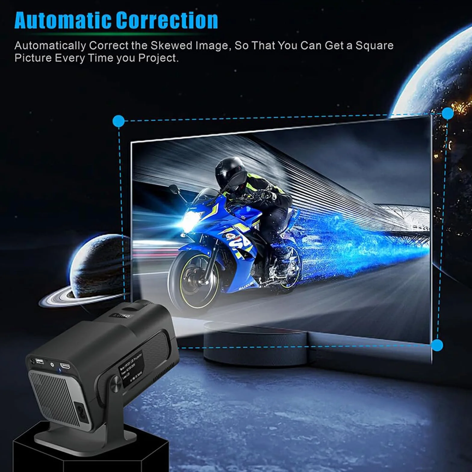 Mini przenośny projektor HY320, mini projektor 4K, inteligentny projektor 200 ANSI z systemem Android 11.0, automatyczną korekcją trapezu, Wi-Fi 6 i Bluetooth 5, ekran 30"-130", obrót o 180°
