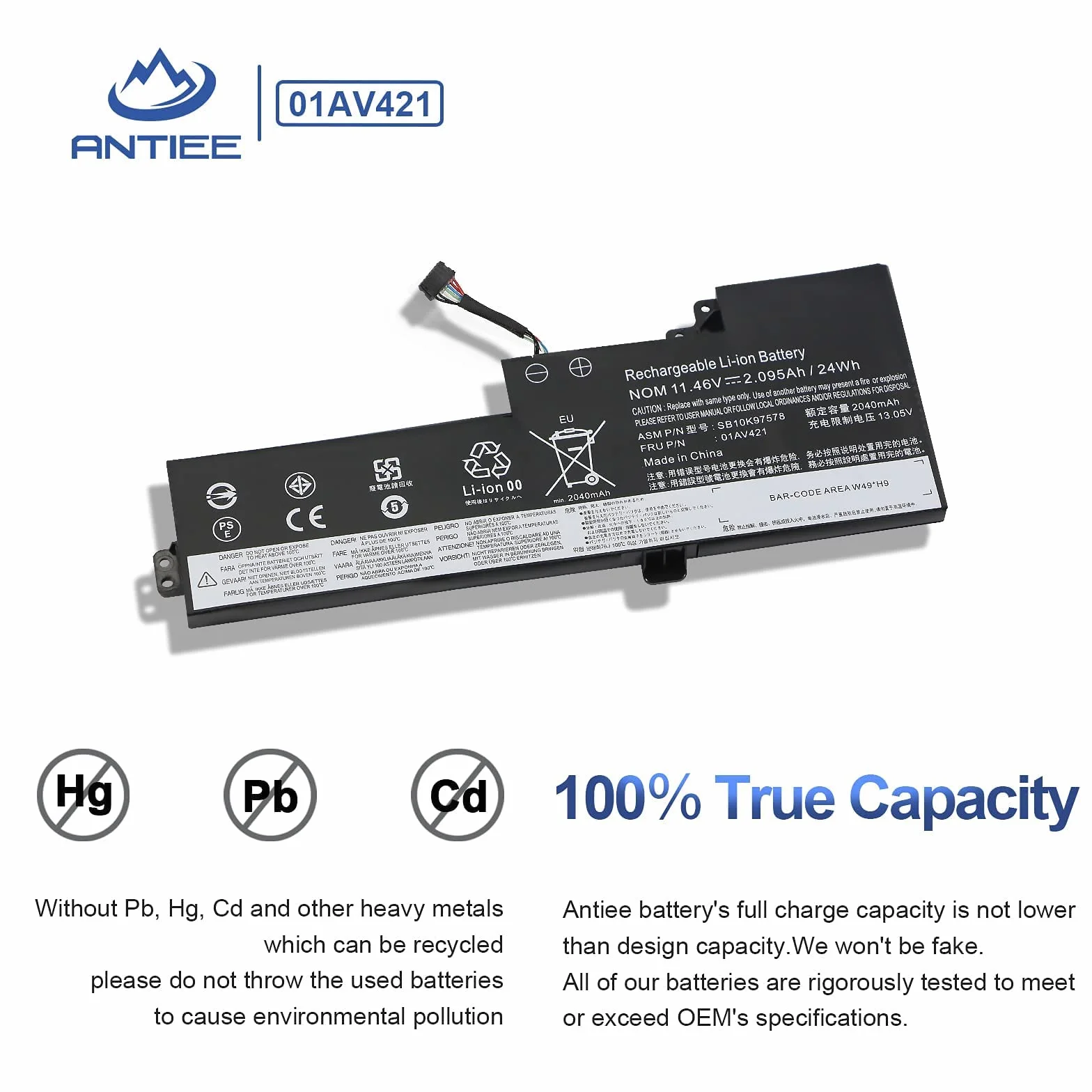 ANTIEE 24Wh 01AV421 SB10K97578 Bateria do Lenovo ThinkPad A475 A485 T470 T480 TP25 Series 01AV489 01AV420 SB10K97577 01AV419 SB10K97576 11.4 6 V 2095 mAh