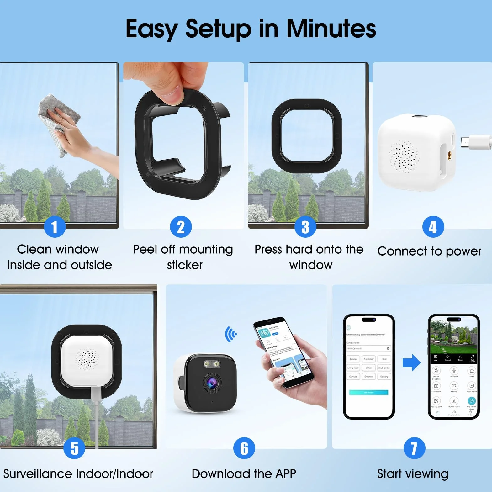 Yosoo Health Gear Kamera Okienna 3MP 2K 108 ° Szerokokątny 2.4G 5G WiFi Kamera Bezpieczeństwa na Oknie z detekcją Ruchu Monitorowanie Wewnętrzne