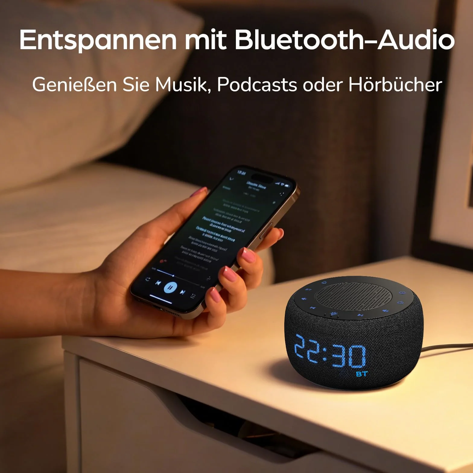 DOUMOSH Radiobudzik z Bluetooth, budzik cyfrowy z 0-100% ściemniaczem wyświetlacza, kolorowe światło nocne, budzik, głośnik Bluetooth do sypialni