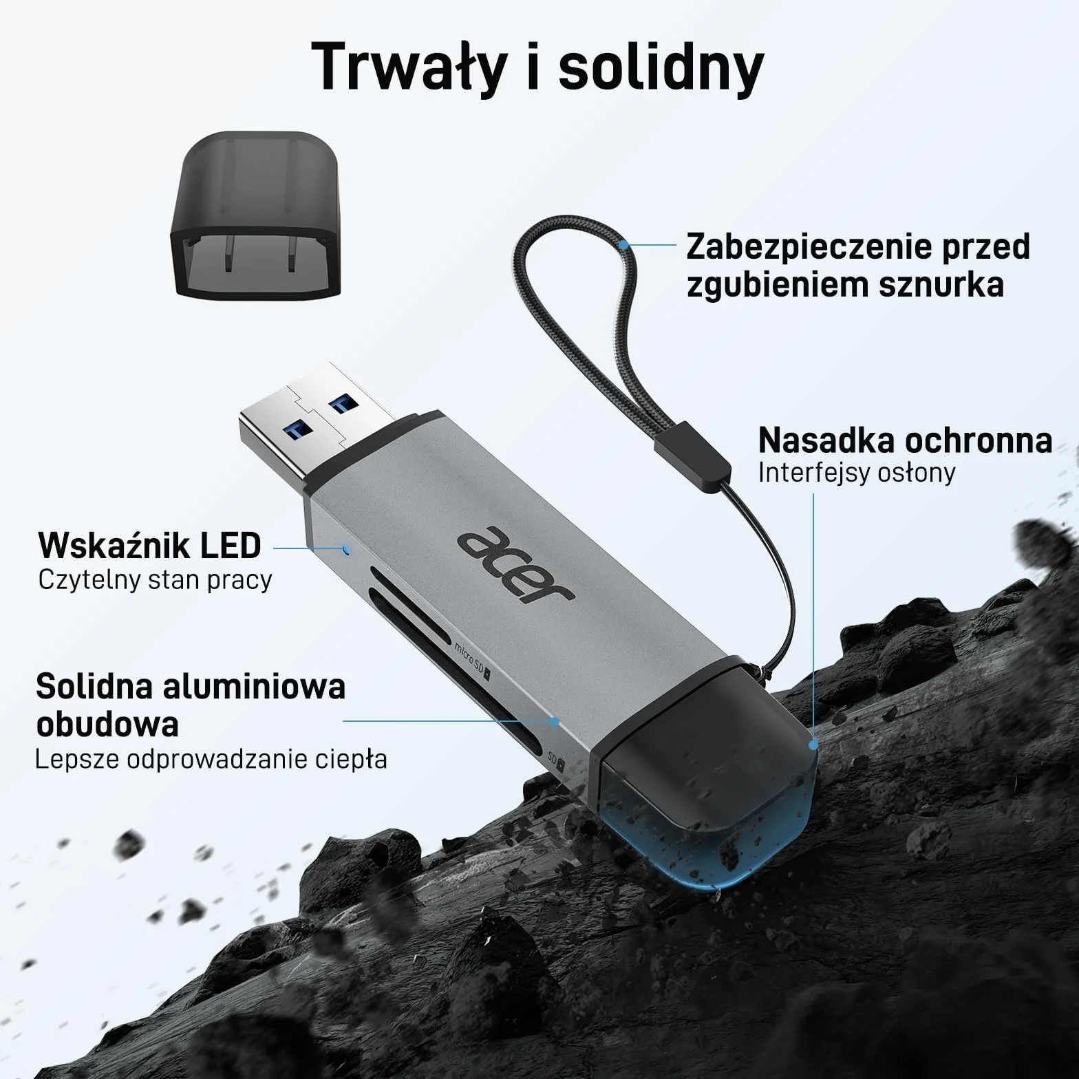 acer Czytnik kart SD, adapter czytnika kart pamięci USB C i USB 3.0 obsługuje SD/Micro SD/SDHC/SDXC/MMC, kompatybilny z iPhone 15 Pro, MacBook Pro/Air, iPad Pro 2021, Galaxy S22, Pixel, XPS 13 itp.