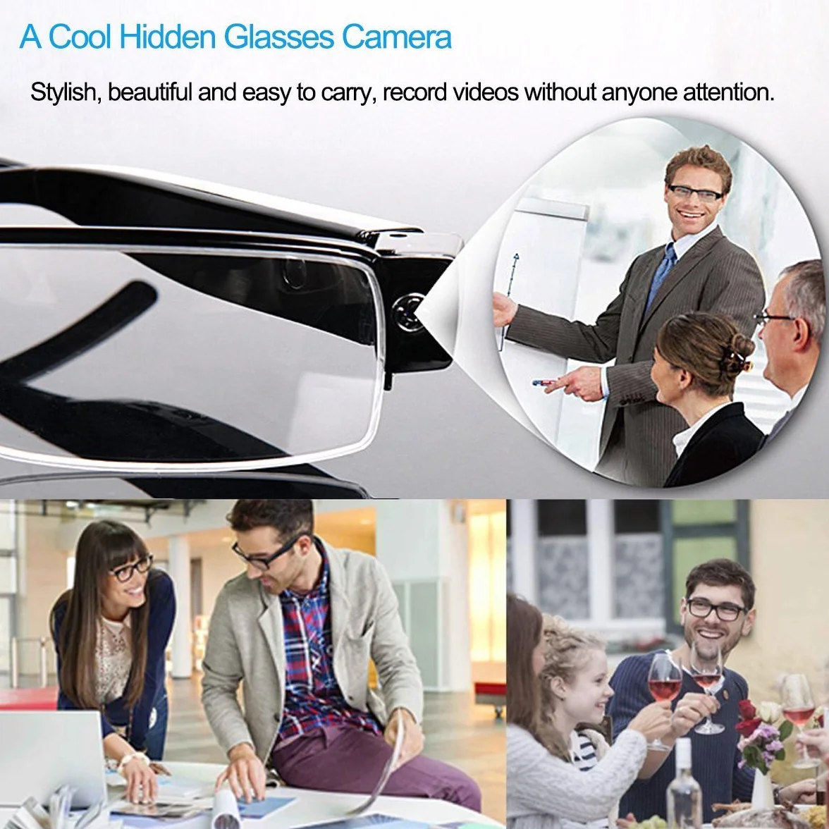 Szpiegowskie okulary aparatu 1080P Mini DV kamera ukryta rejestrator DVR 16 GB karta pamięci