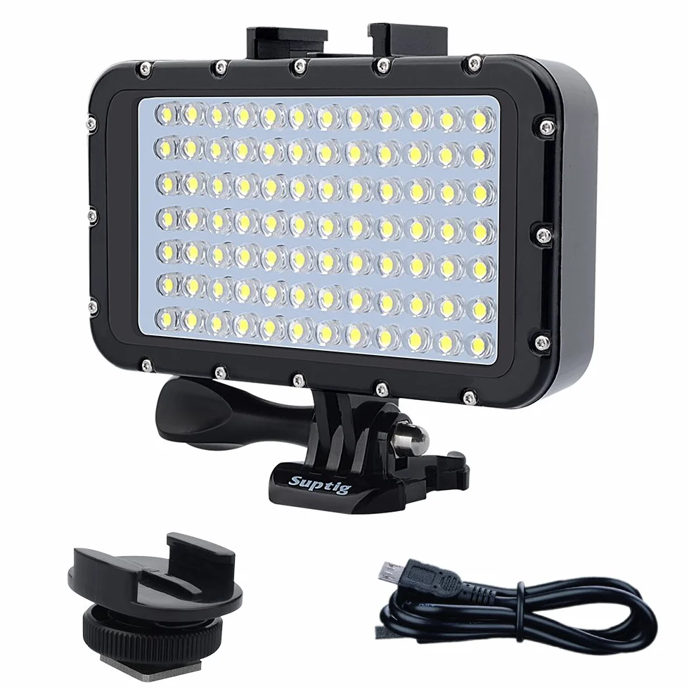 Suptig podwodne światła do nurkowania, 84 LED, wysoka moc, ściemniane, wodoodporne światło LED do 50 m, do nagrywania wideo, do Gopro, Canon, Nikon, Pentax, Panasonic Sony, lustrzanki Samsung