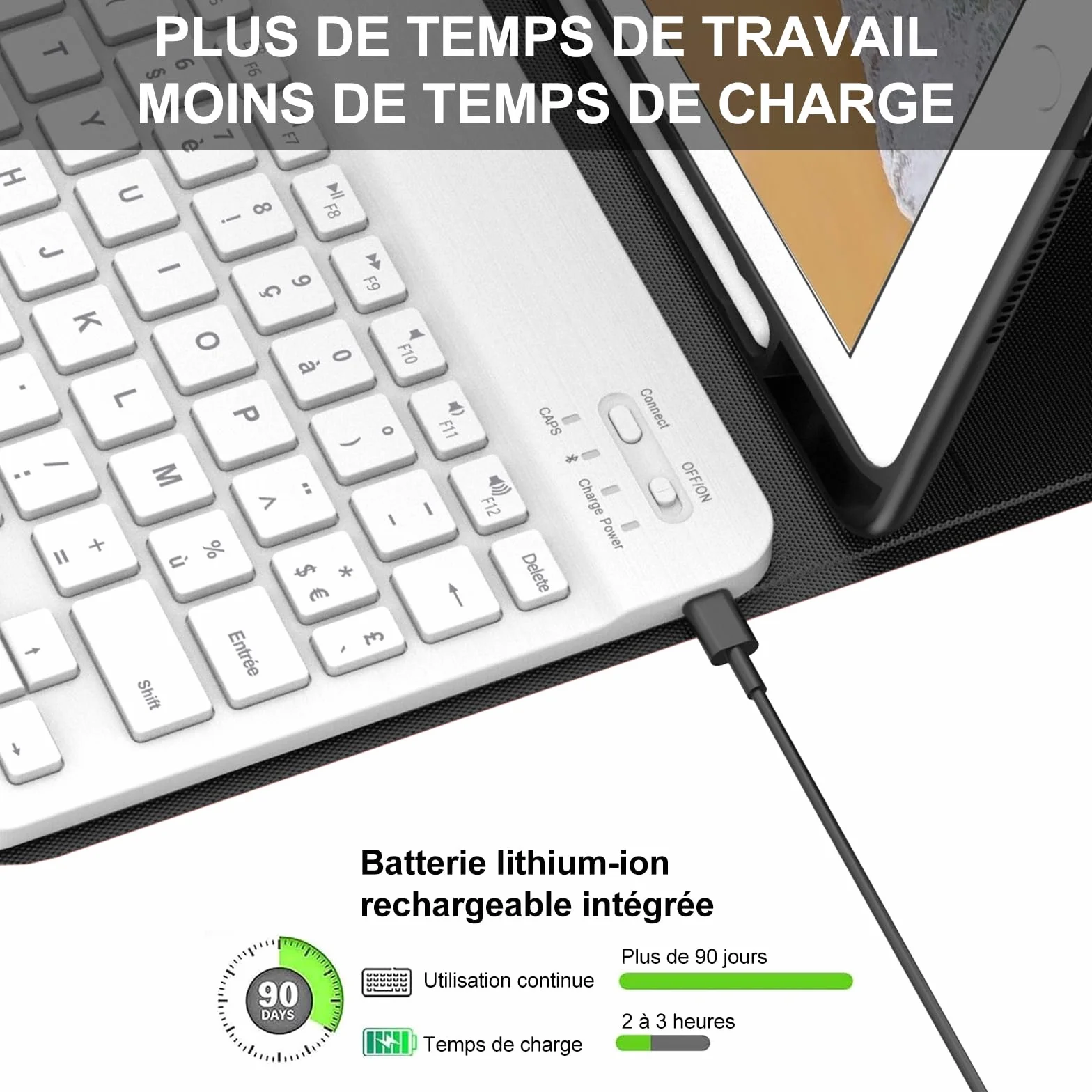 IVEOPPE Etui na klawiaturę do iPada 6/5 EME Generation/Pro 9.7 / Air 2/Air 1 9,7", AZERTY francuski pokrowiec na klawiaturę, zdejmowany układ bezprzewodowy Bluetooth z ołówkiem do iPada 9.7 2018