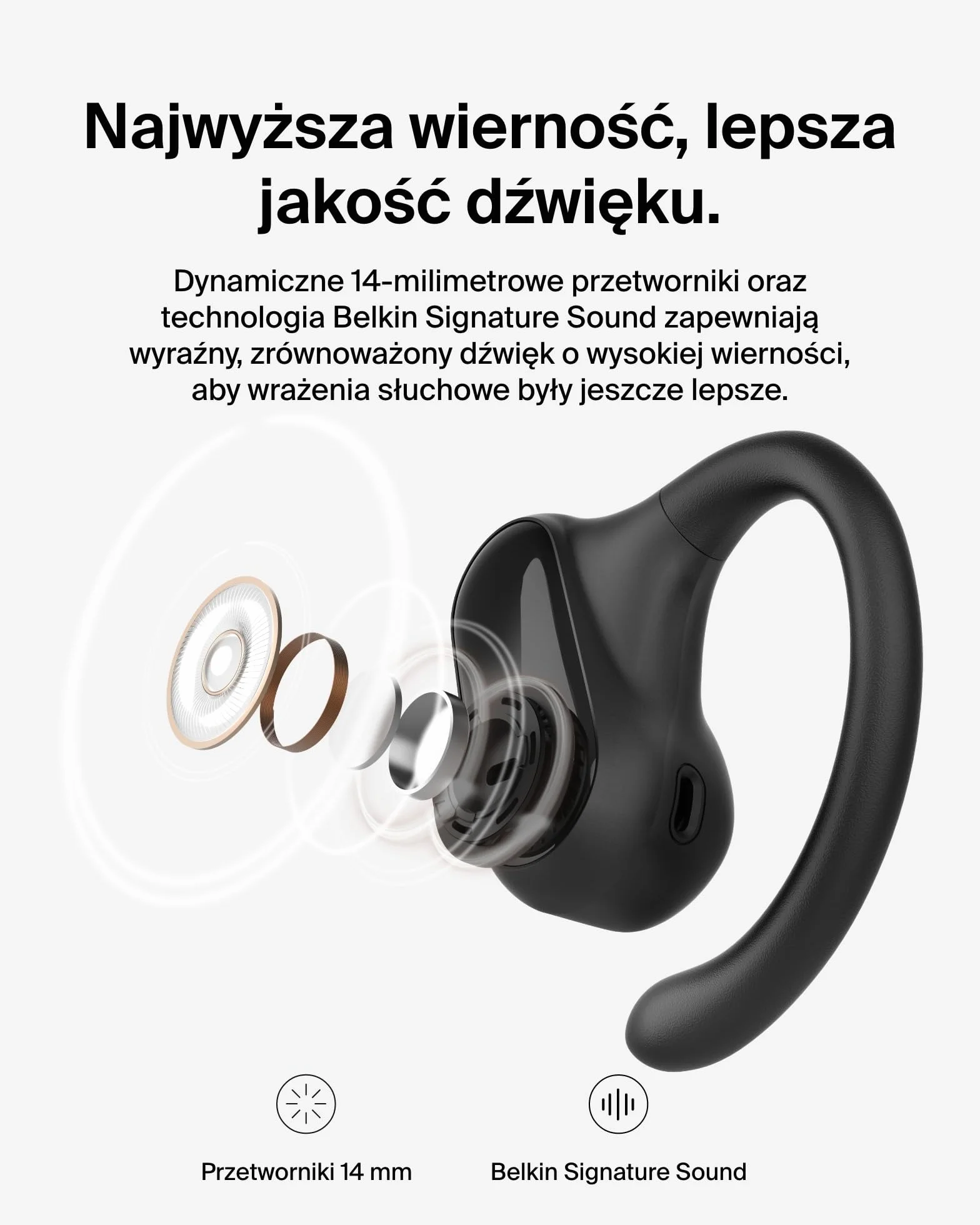 Belkin SoundForm ClearFit Bezprzewodowe Słuchawki Douszne typu Open-Ear, wodoodporne (IPX5) słuchawki bezprzewodowe sportowe Bluetooth, do jazdy na rowerze, wycieczek w góry, biegania – czarne