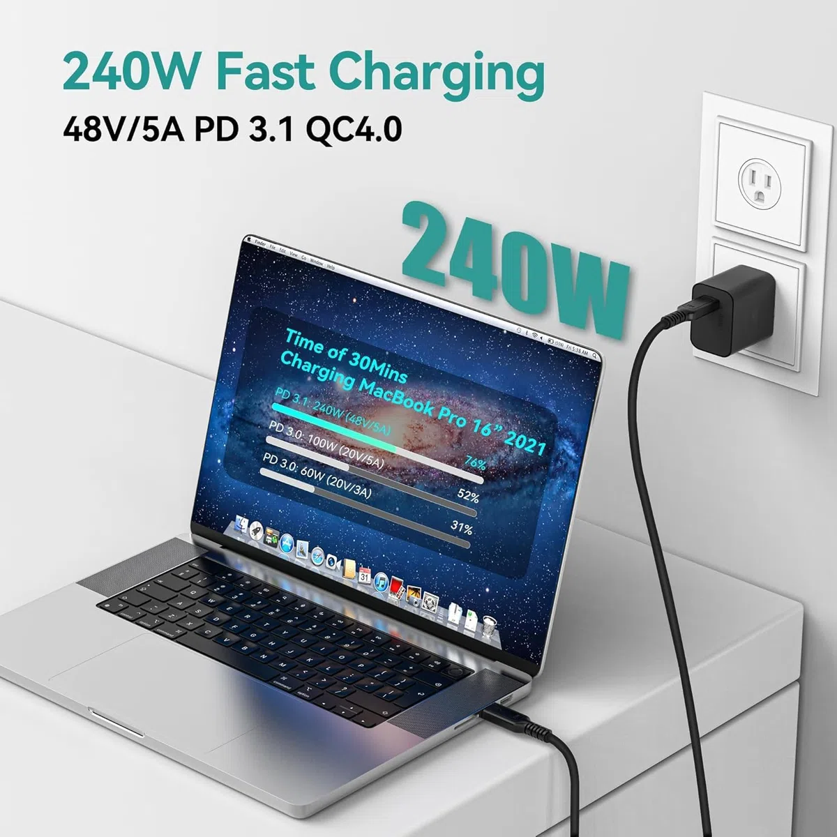 Kabel USB C Thunderbolt 5 80Gbps 1 m, Wideo do 16K/Dual 8K, 240W PD3.1 kompatybilny z MacBook M4 Pro, SSD, Dock