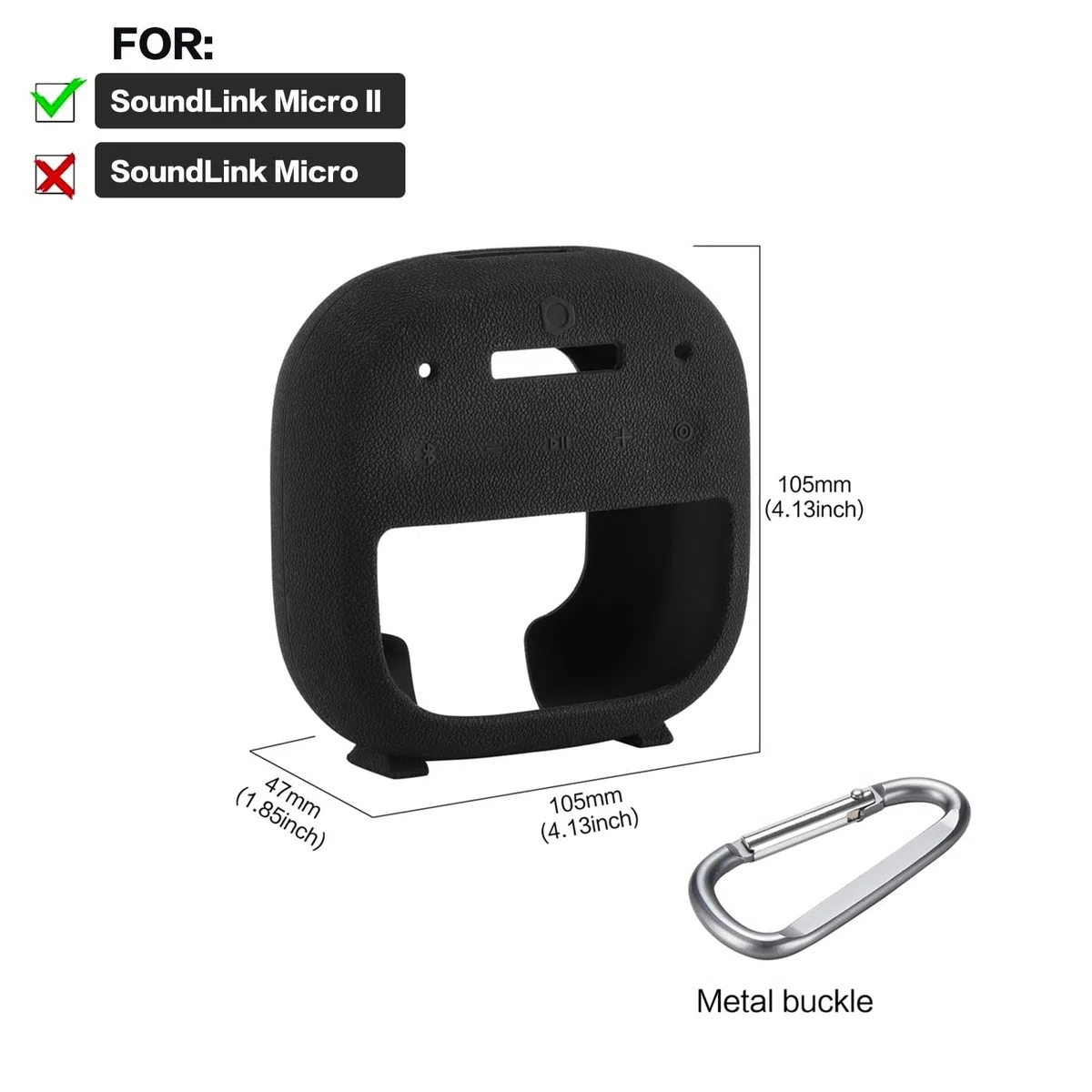 Silikonowe Etui do Bose Nowość Przenośny głośnik SoundLink Micro (2. generacji),do Bose SoundLink Micro 2nd Przenośny Pokrowiec Podróżny Futerał Ochronny z Karabinek,Czarny