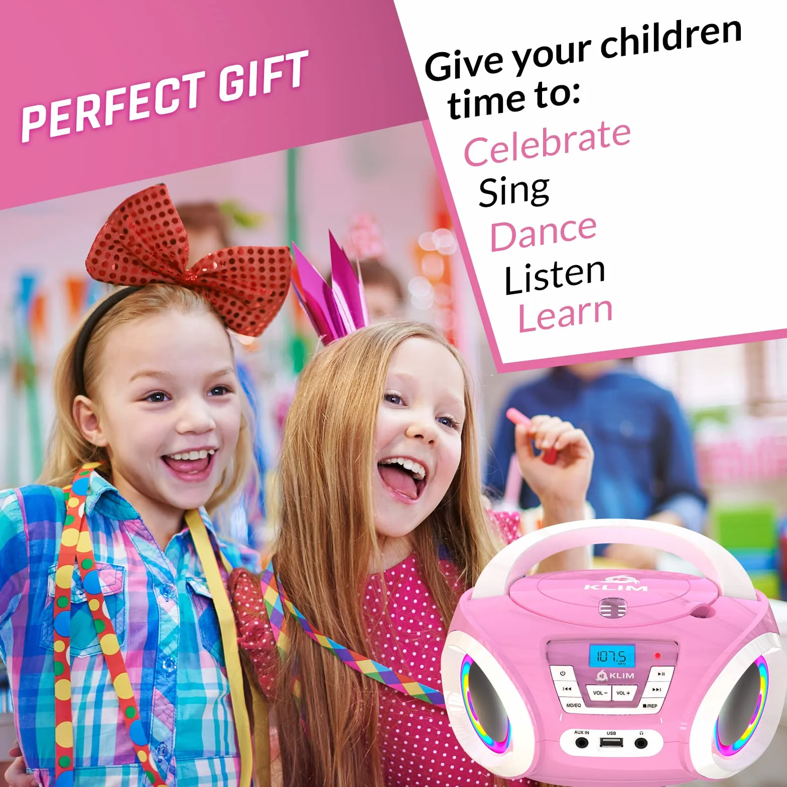 KLIM Candy Kids odtwarzacz CD dla dzieci radio FM przenośny różowy