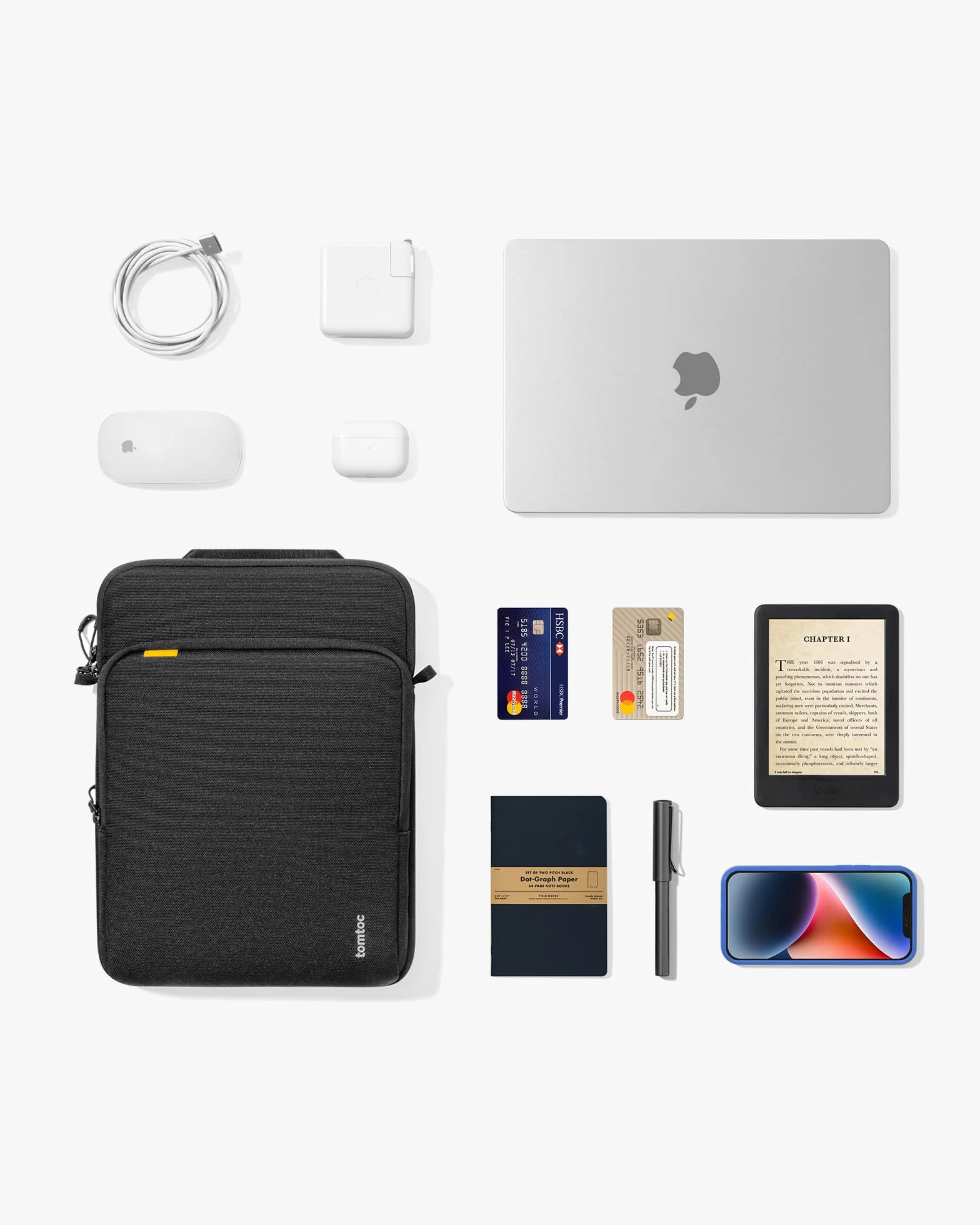 Tomtoc Torba 360° na 13-calowego MacBook Air M3/A3113 M2/A2681 M1/A2337, MacBook Pro M2/A2686 M1/A2338, Wodoodporna Torba na Laptopa z Pokrowcem