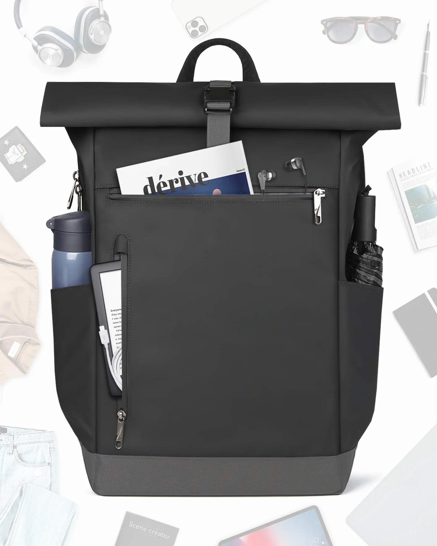 Inateck Plecak na laptopa 43 cm Roll Top antykradzieżowy odporny na zachlapanie czarny
