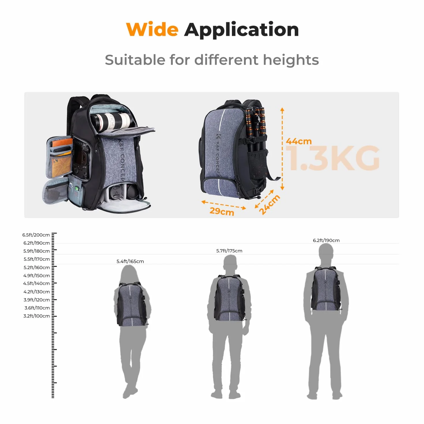 K&F Concept Plecak na aparat z osłoną przeciwdeszczową, torba na DSLR dron, obiektyw, laptop 16 cali