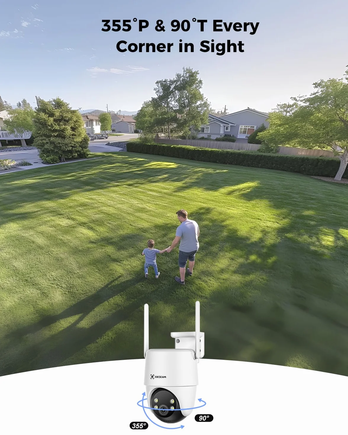 Kamera bezpieczeństwa COCOCAM 24/7 z nagrywaniem AOV WiFi, zewnętrzna, bezprzewodowa, z baterią 10000 mAh, panelem słonecznym 8 W, 2K PTZ, 30-metrowym widzeniem nocnym, wykrywaniem AI, śledzeniem AI,