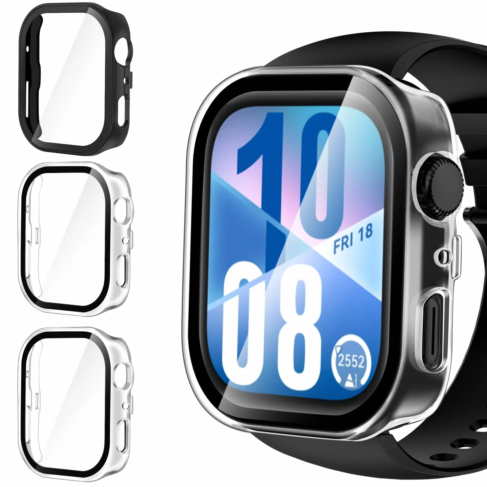 ivoler Twarde etui z poliwęglanu (PC) ze szklaną ochroną wyświetlacza do Huawei Watch Fit 4, pełne pokrycie, odporne na uderzenia, ultracienkie, HD przezroczyste, odporne na zarysowania, 2