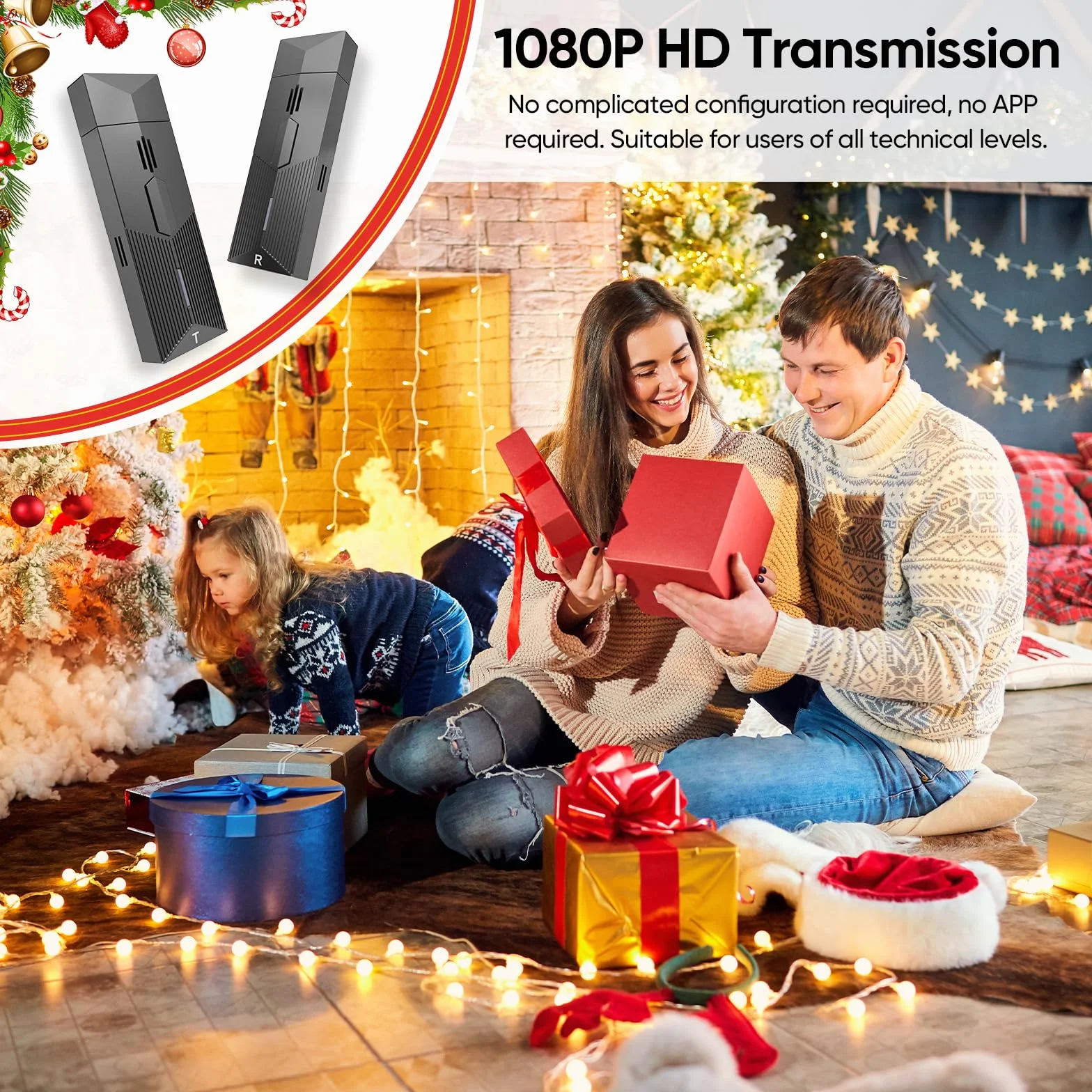 Bezprzewodowy nadajnik i odbiornik HDMI, 2,4 g/5G, HDMI, dekodowanie 4K, wyjście 1080p, Plug & Play, do strumieniowego przesyłania wideo i audio z laptopa/PC/TV Box do monitora/telewizora/projektora
