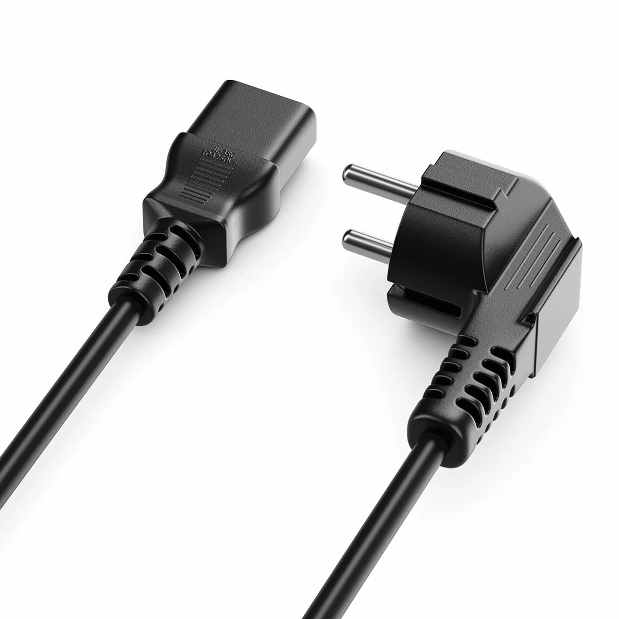 deleyCON 3,0m Kabel Zasilający Przewód Sieciowy Wtyk Ochronny Typ F (CEE 7/7) 90° Kątowy na Gniazdo C13 PC Komputer Monitor Drukarka Projektor - Czarny