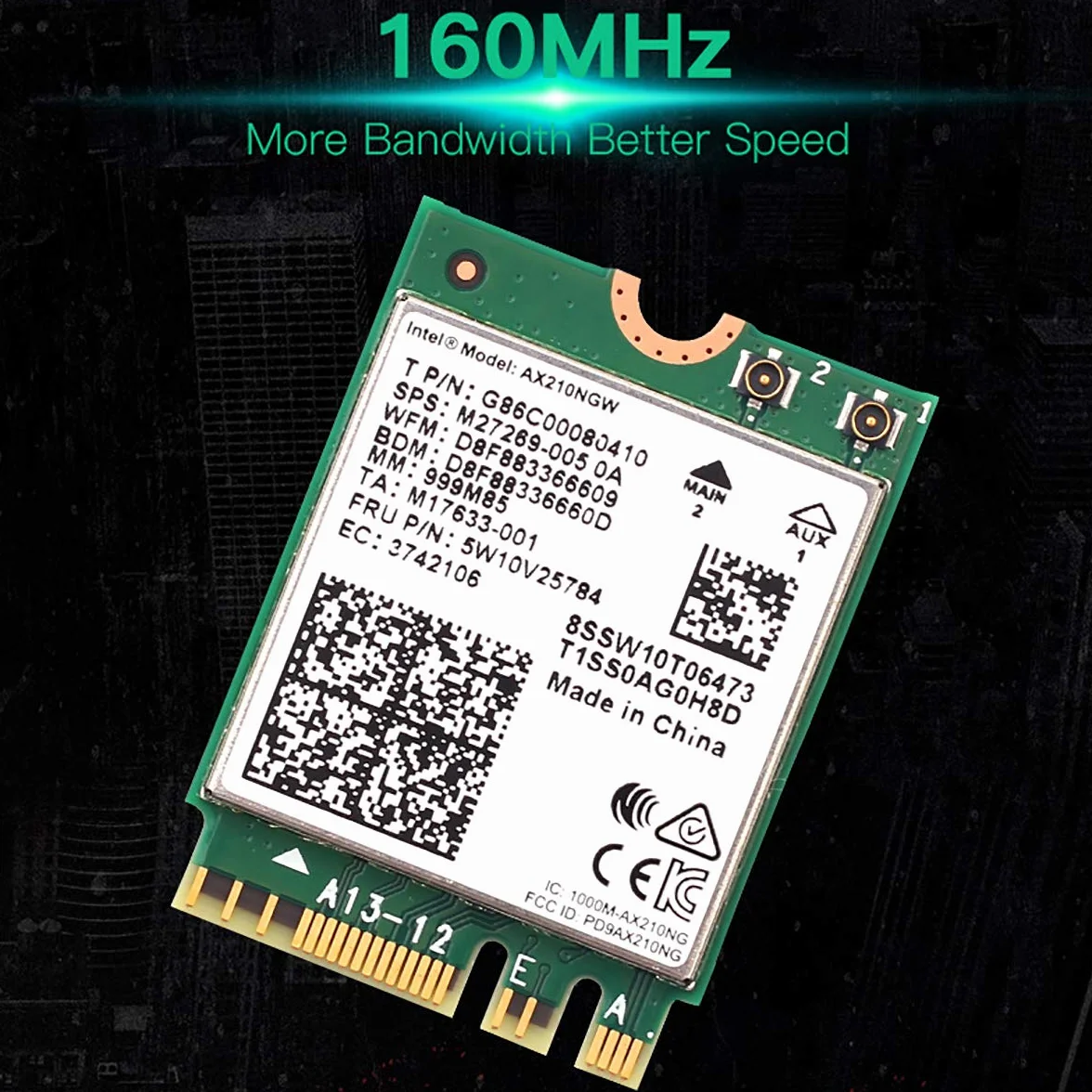 Intel AX210 Wi-Fi 6E Bluetooth 5.3 3000 Mbps M.2 2230 Key E Adapter AX210NGW NGFF WiFi 6 karta 802.11ax/ac z anteną 6dBi