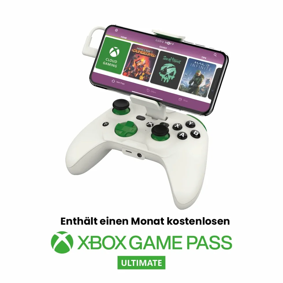 RP1950X Cloud Mobile Cloud Gaming Controller do iOS (Xbox Edition) – mobilna gra na Twoim iPhonie – gry COD Mobile, Apple Arcade + więcej [1 miesiąc Xbox Game Pass Ultimate w zestawie], biały