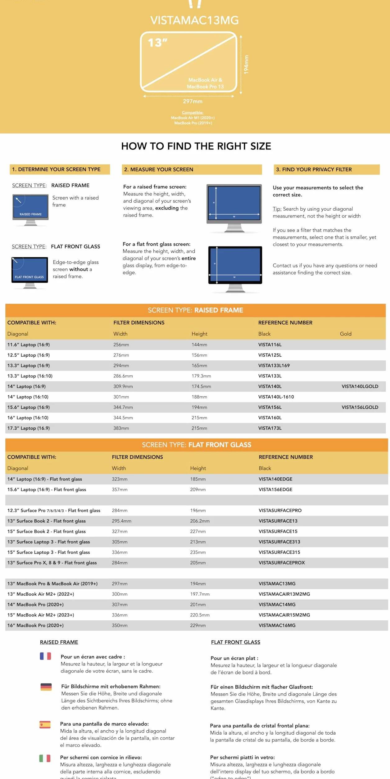 Vistaprotect - Filtr prywatności Premium i filtr przeciw niebieski. Protektor ekranu magnetycznego Kompatybilny z Apple MacBook Air (M1 2021+) i MacBook Pro 13 (2019+)