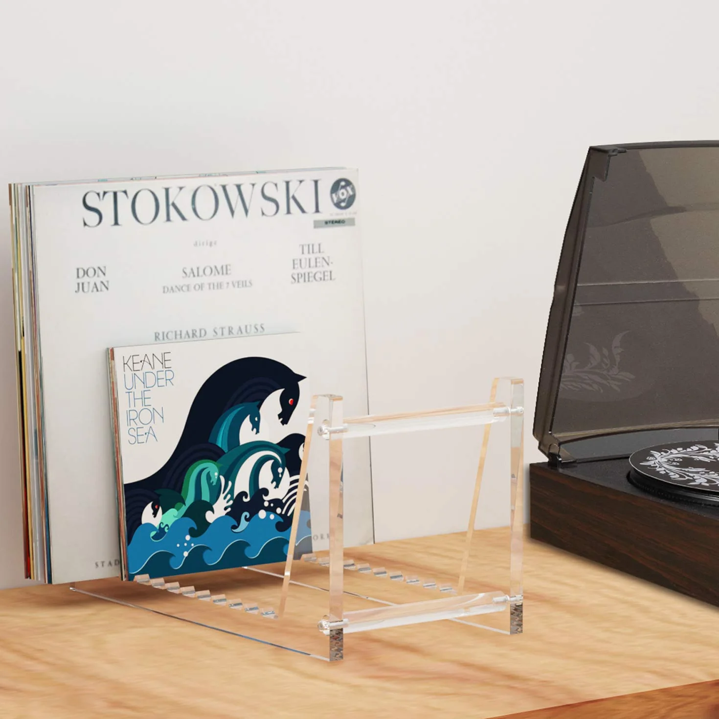 HIIMIEI Akrylowy stojak na płyty winylowe do 50 albumów (przezroczysty)