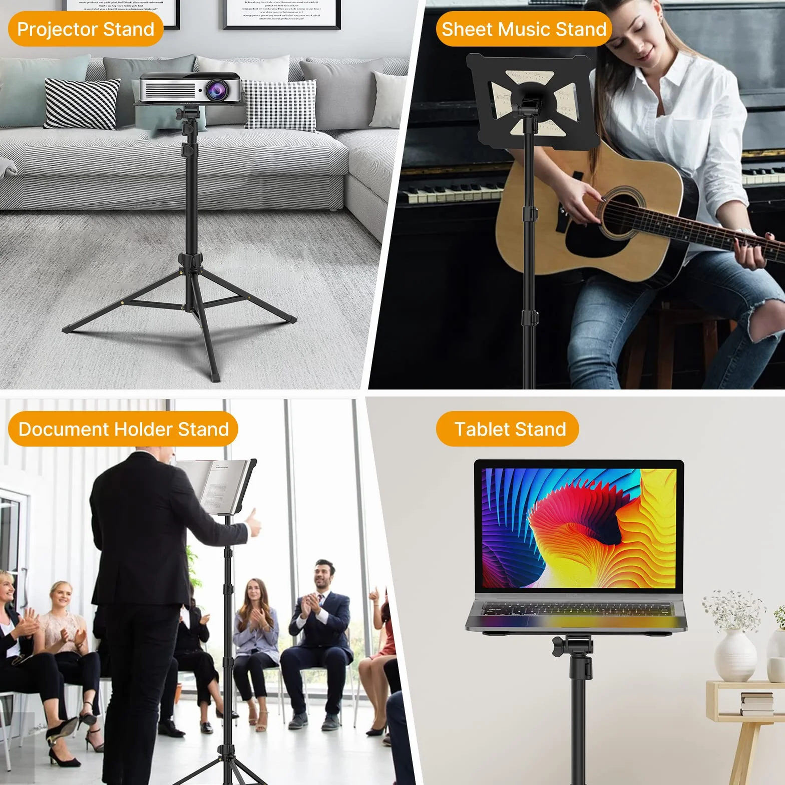 ULANZI Stojak do projektora z regulacją wysokości od 60 do 150 cm, aluminiowy stojak na laptopa ze składaną listwą nośną 3 kg, regulowany w zakresie 360° i 180°, przenośny stojak na nuty