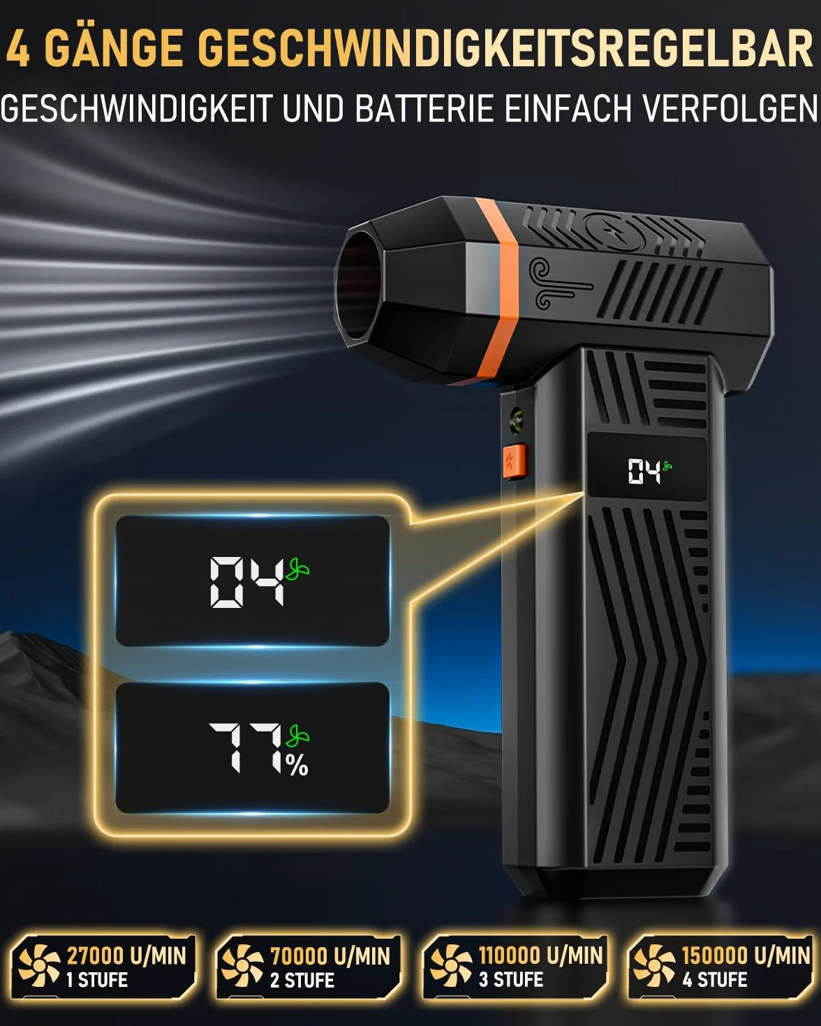 Elektryczna dmuchawa do kurzu, GLAM Air Duster, akumulator 4-stopniowy 150000 obr./min, sprężone powietrze do czyszczenia elektroniki, klawiatury, komputera, samochodu i sofy