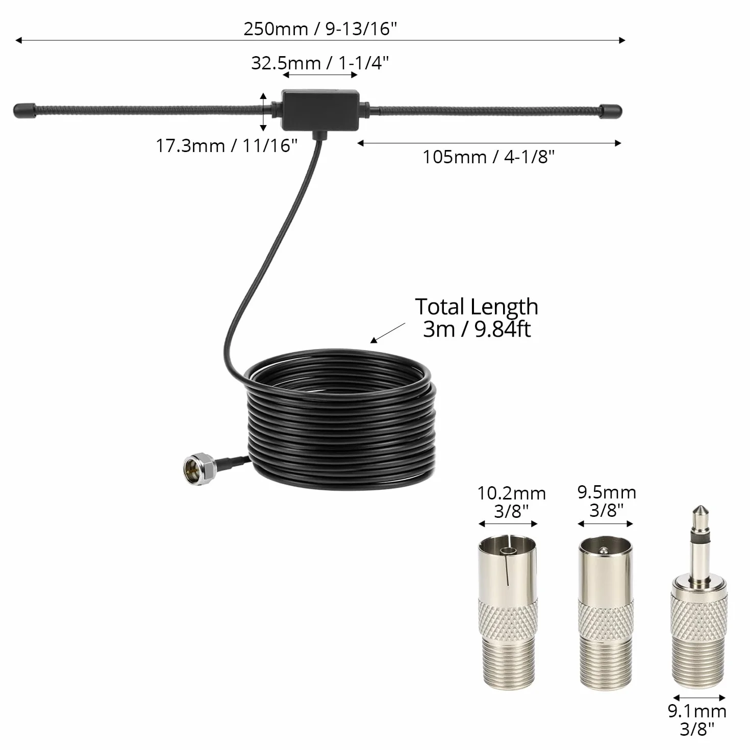 QWORK DAB UKW Antena radiowa, 75 omów FM Dipolantena z kablami o długości 3 m i wtykiem typu F do tunera radiowego, stereo Empfänger, AV-Empfänger, Musik System