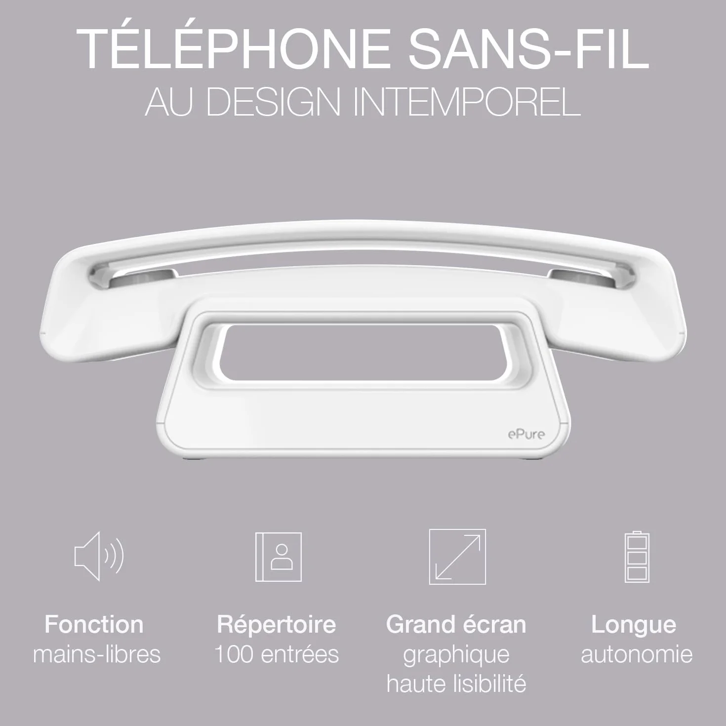 ALCATEL ePure Iconic Bezprzewodowy telefon stacjonarny DECT vintage duży wyświetlacz graficzny zestaw głośnomówiący blokada połączeń biały