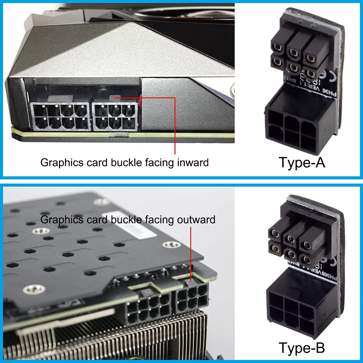 ATX adapter sieciowy, wtyczka 6-pinowa, karta graficzna 180 stopni, pionowy adapter kabla zasilającego, 4 szt. 6-biegunowe gniazdo na wtyczkę 6-biegunową (2 style)