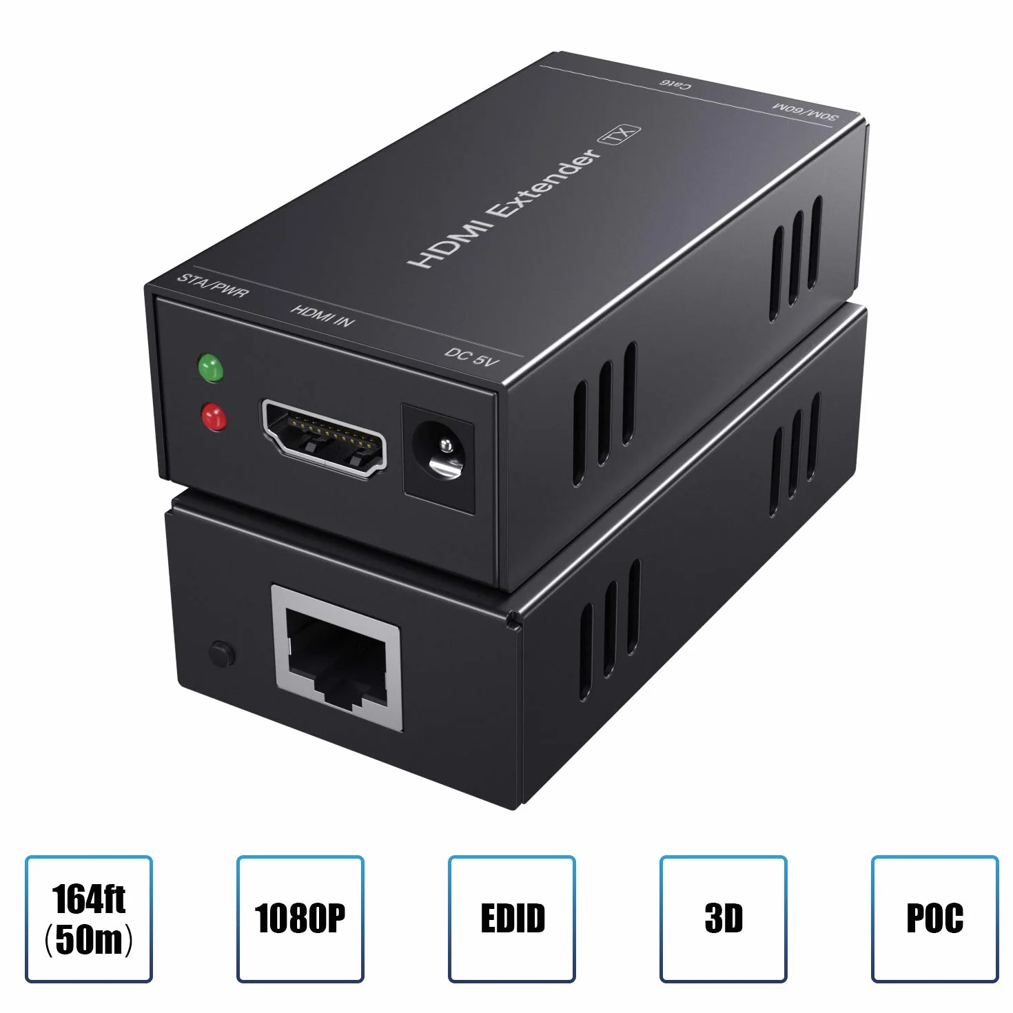PWAYTEK Przedłużacz HDMI 1080p 60 Hz 3D Cat5e Cat6 Cat7 Full HD 50 m EDID POC nadajnik odbiornik