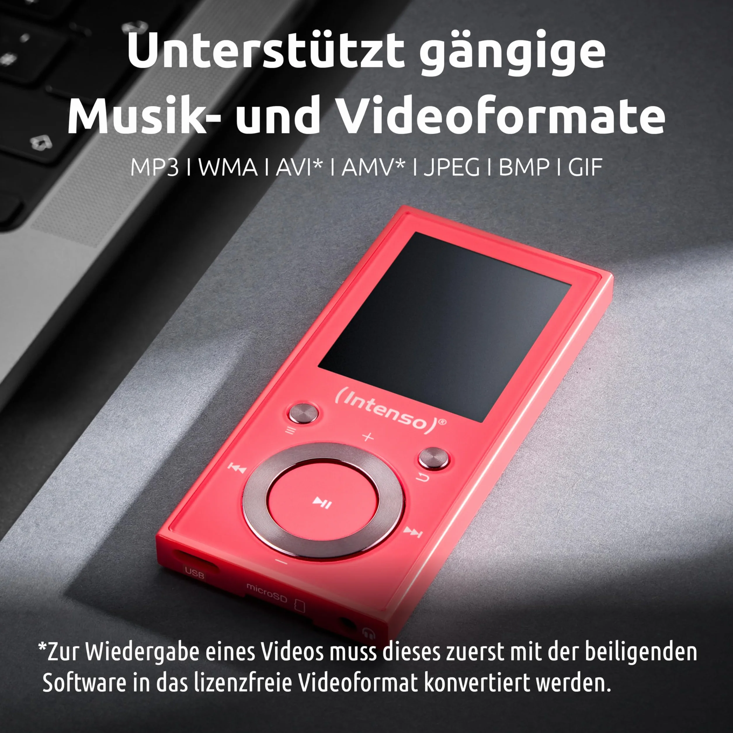 Intenso Odtwarzacz MP3 Skuter wideo 1,8 cala Bluetooth Różowy