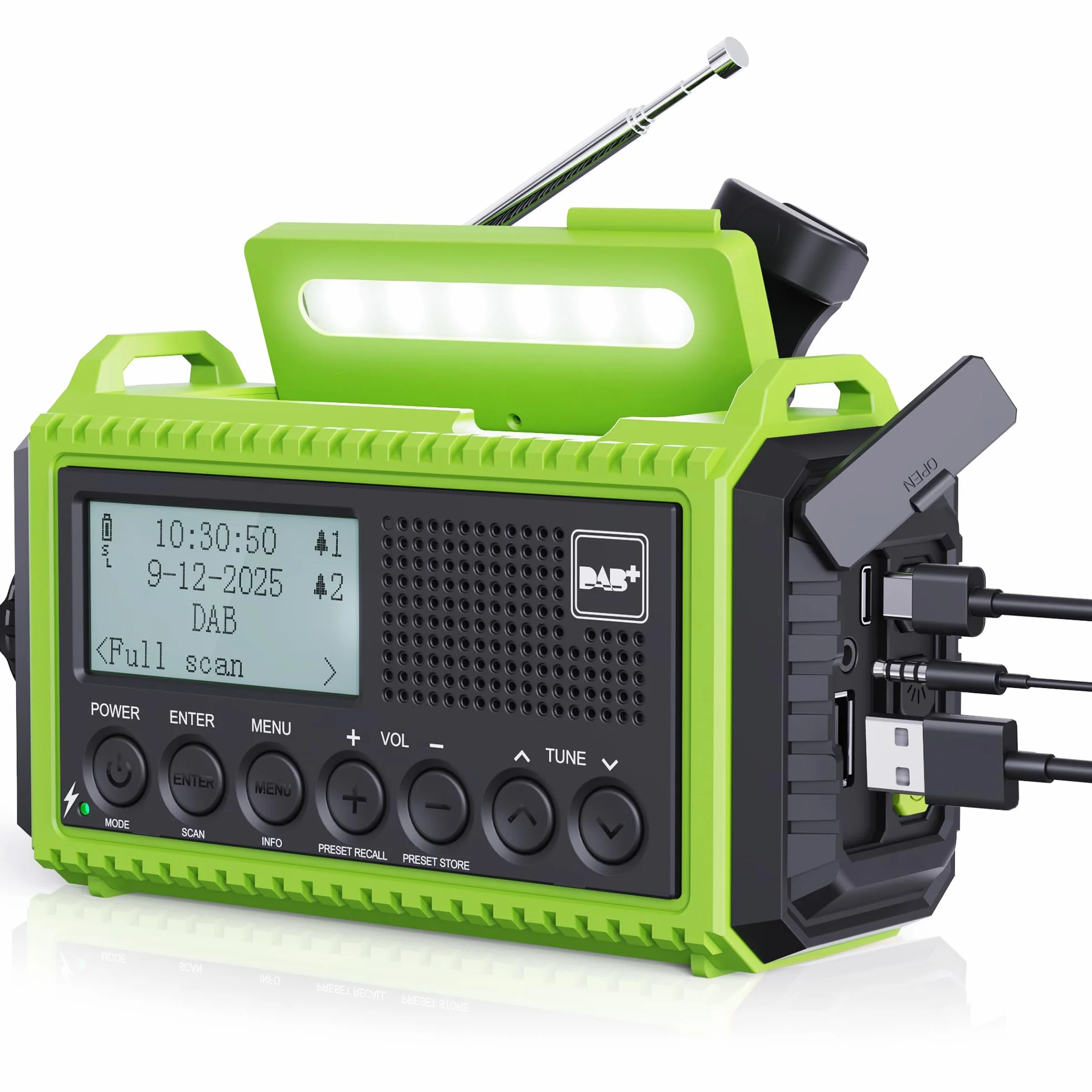 Radio korbowe DAB przenośne radio, radio korbowe z funkcją ładowania telefonu komórkowego, radio UKW/DAB Plus, akumulator 5000 mAh, do ponownego ładowania, awaryjna korbka radiowa, z latarką LED i lampką do czytania, alarm SOS na kemping