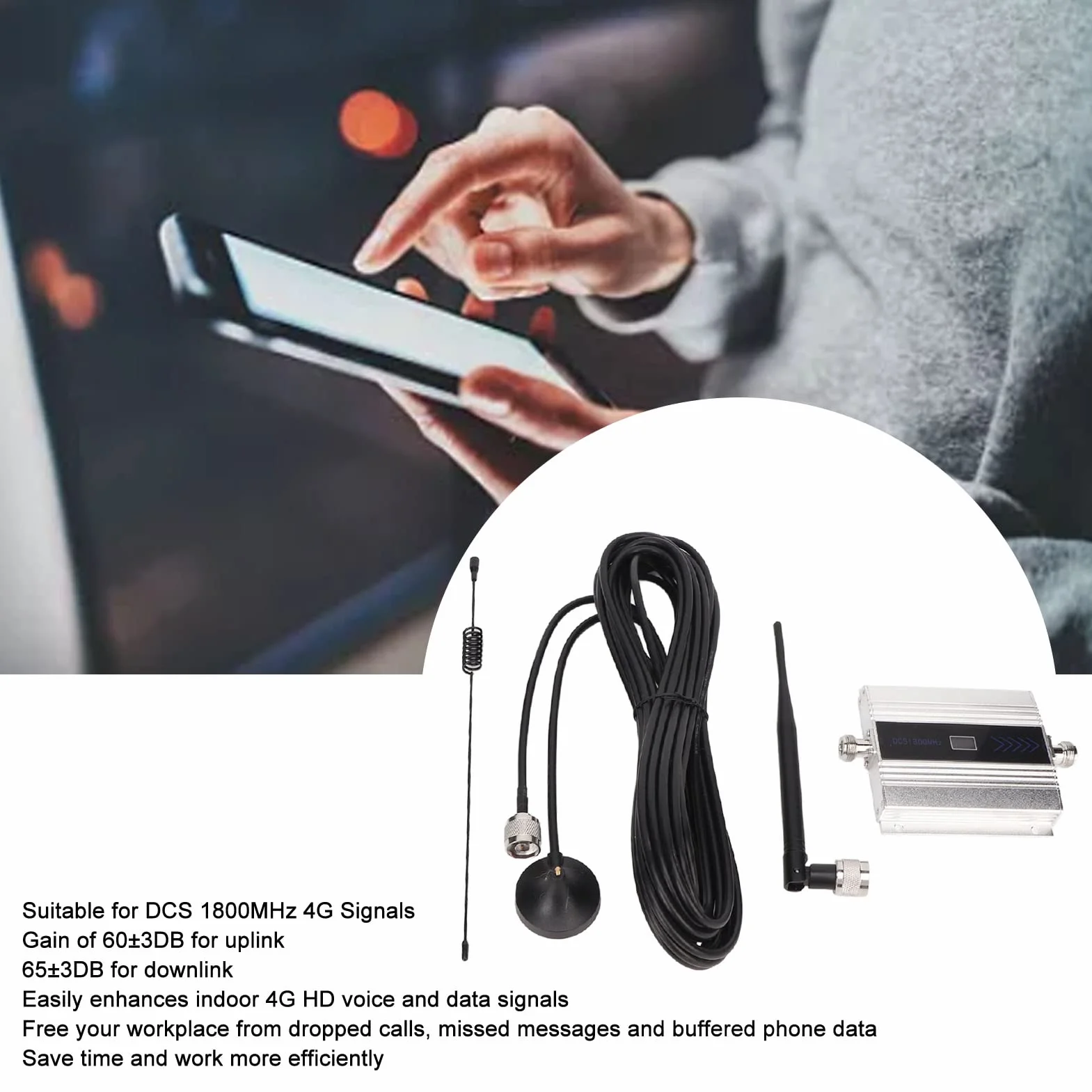 Domowy wzmacniacz do telefonu komórkowego, wzmacniacz telefonu komórkowego 4G z anteną, wzmacniacz sygnału do smartfona o podwójnej częstotliwości (wtyczka europejska)