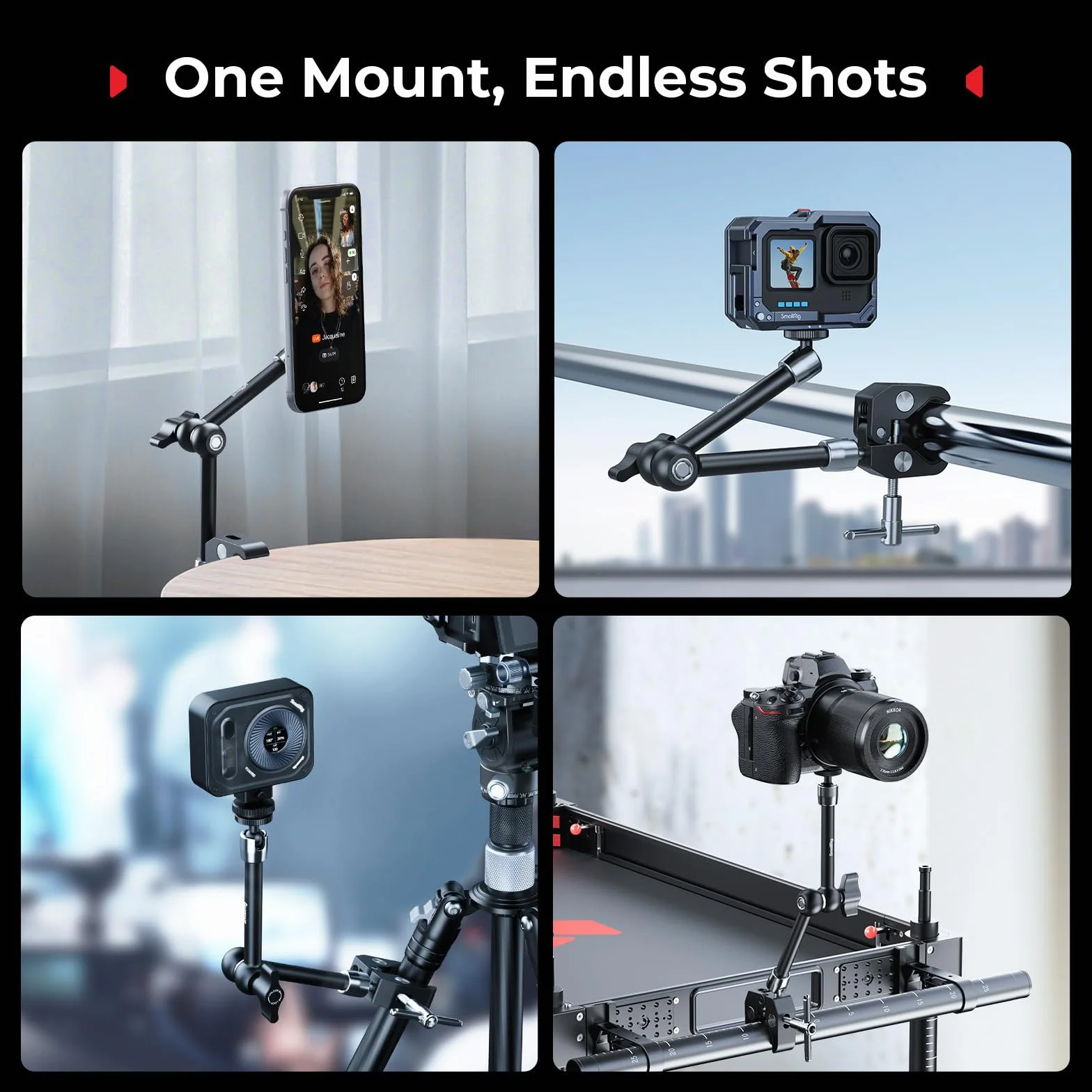 SMALLRIG Magic Arm 11 cali ze śrubą 1/4", uchwyt MagSafe, magnetyczny pierścień adaptacyjny do iPhone, Android, kamer - 5604
