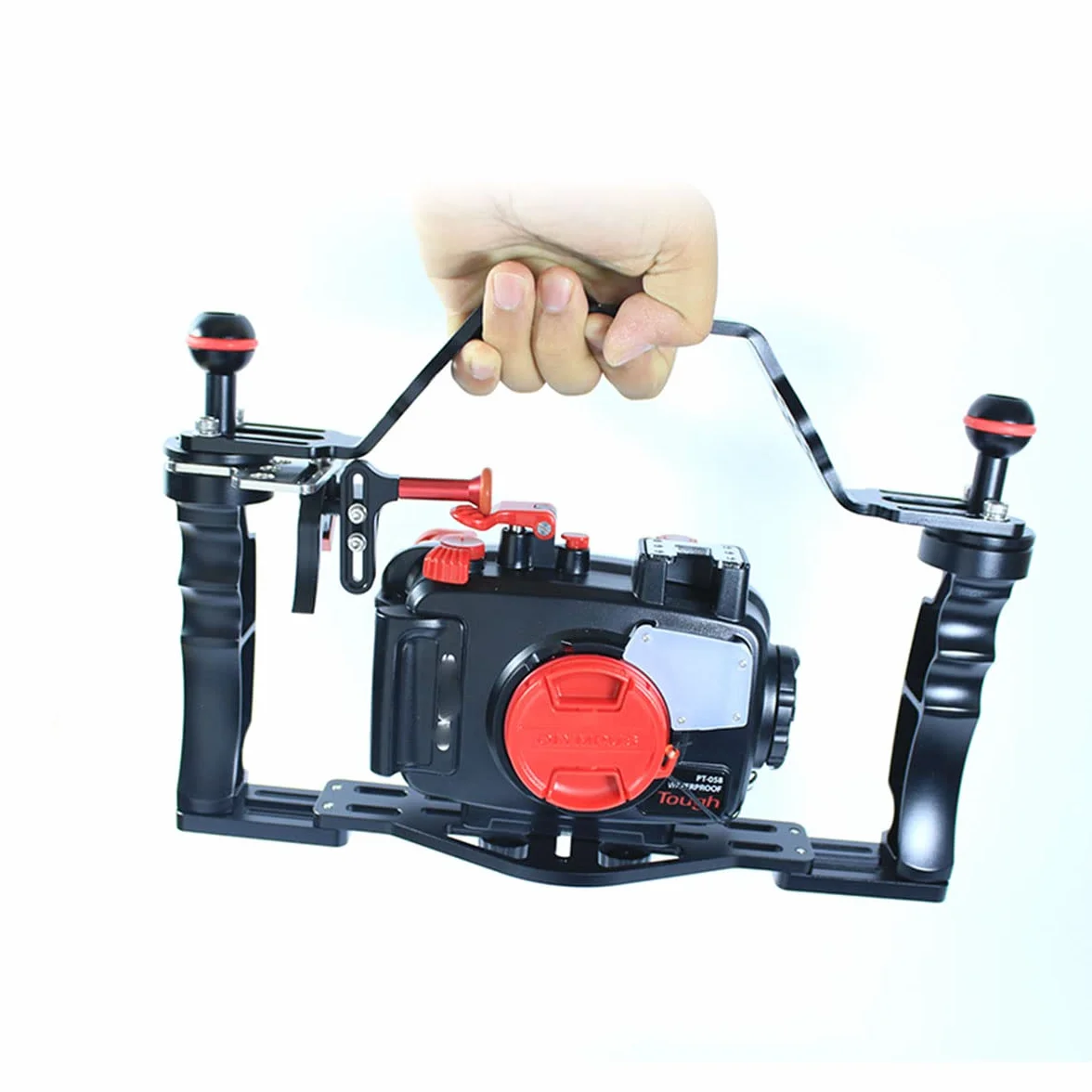 nitescuba NS10-H uchwyt obudowy kamery podwodnej materiał aluminiowy z dodatkowymi dwoma mocowaniami kulowymi i adapterem do montażu na statywie do GoPro Nadaje się do obudowy nuaticam i tacy NS10