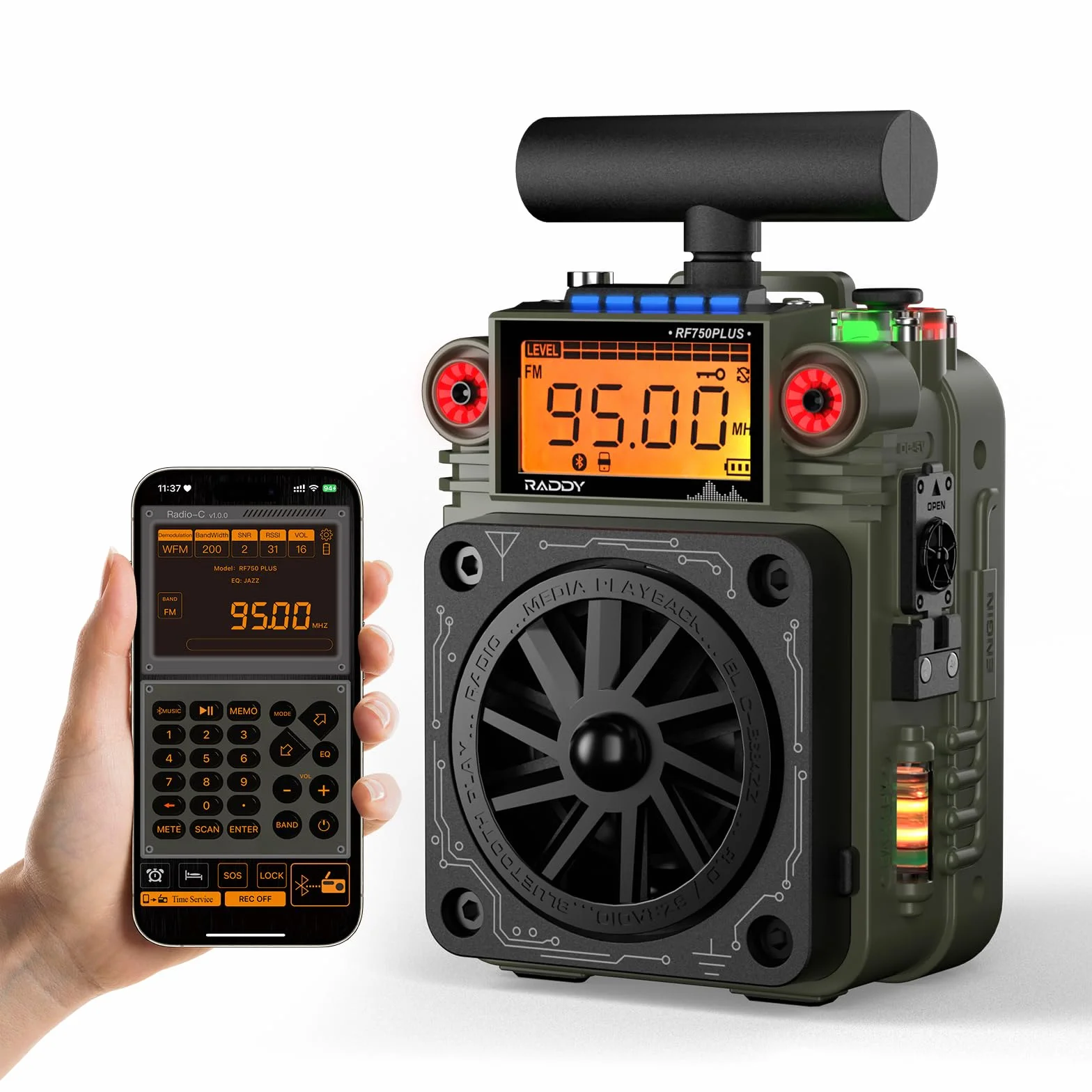 Raddy RF750 Plus AM FM SW radio krótkofalowe przenośne z aplikacją 297 stacji wymienny akumulator