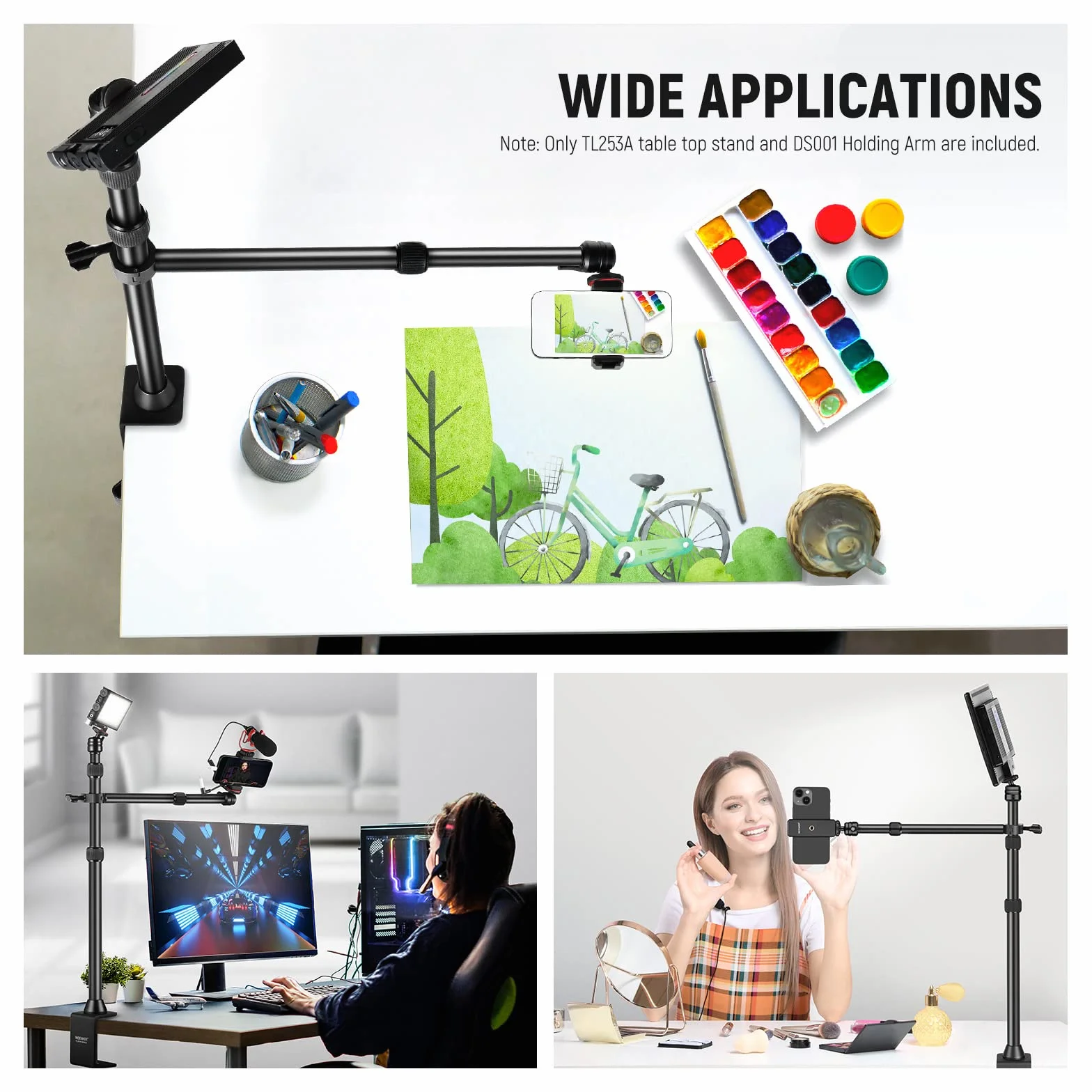 NEEWER TL253A+DS001 statyw aparatu fotograficznego z 2 teleskopowymi wysięgnikami