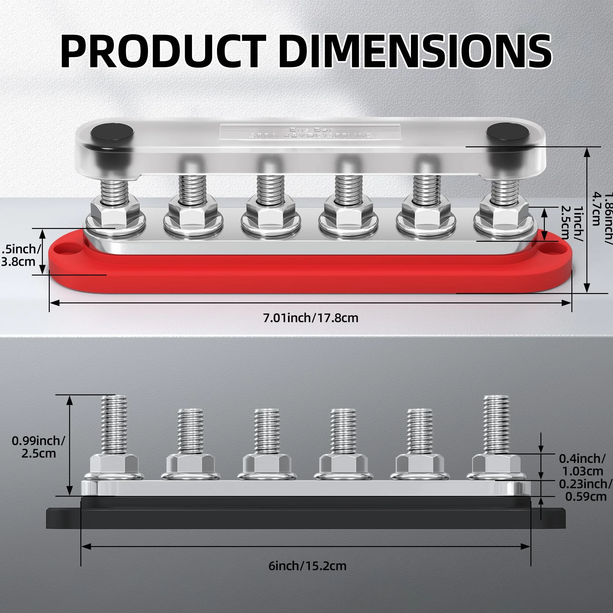 Joinfworld Szyna zbiorcza Busbar 12 V, 300 A blok rozdzielający zasilanie, morski blok rozdzielaczy zasilania z osłoną, 6 x 3/8", do 300 V AC 48 VDC, szyna dodatnia i masa do samochodu, łodzi (BB300