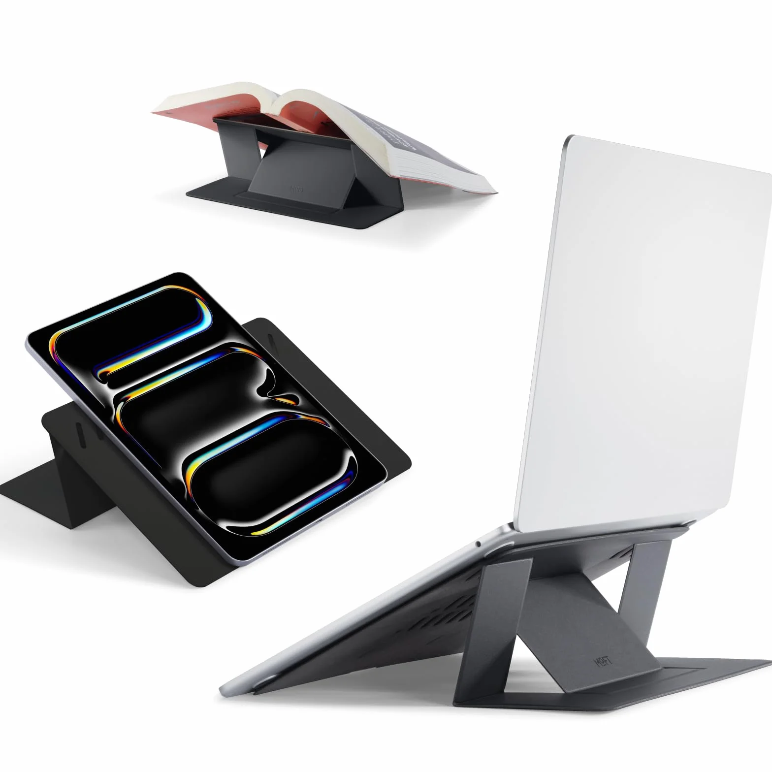 MOFT Stojak na laptopa na biurko, niesamoprzylepny stojak na laptopa z 2 regulowanymi kątami widzenia, składany i przenośny, uniwersalny, kompatybilny z tabletami 18-27.9 cm i laptopami 28-35.6 cm