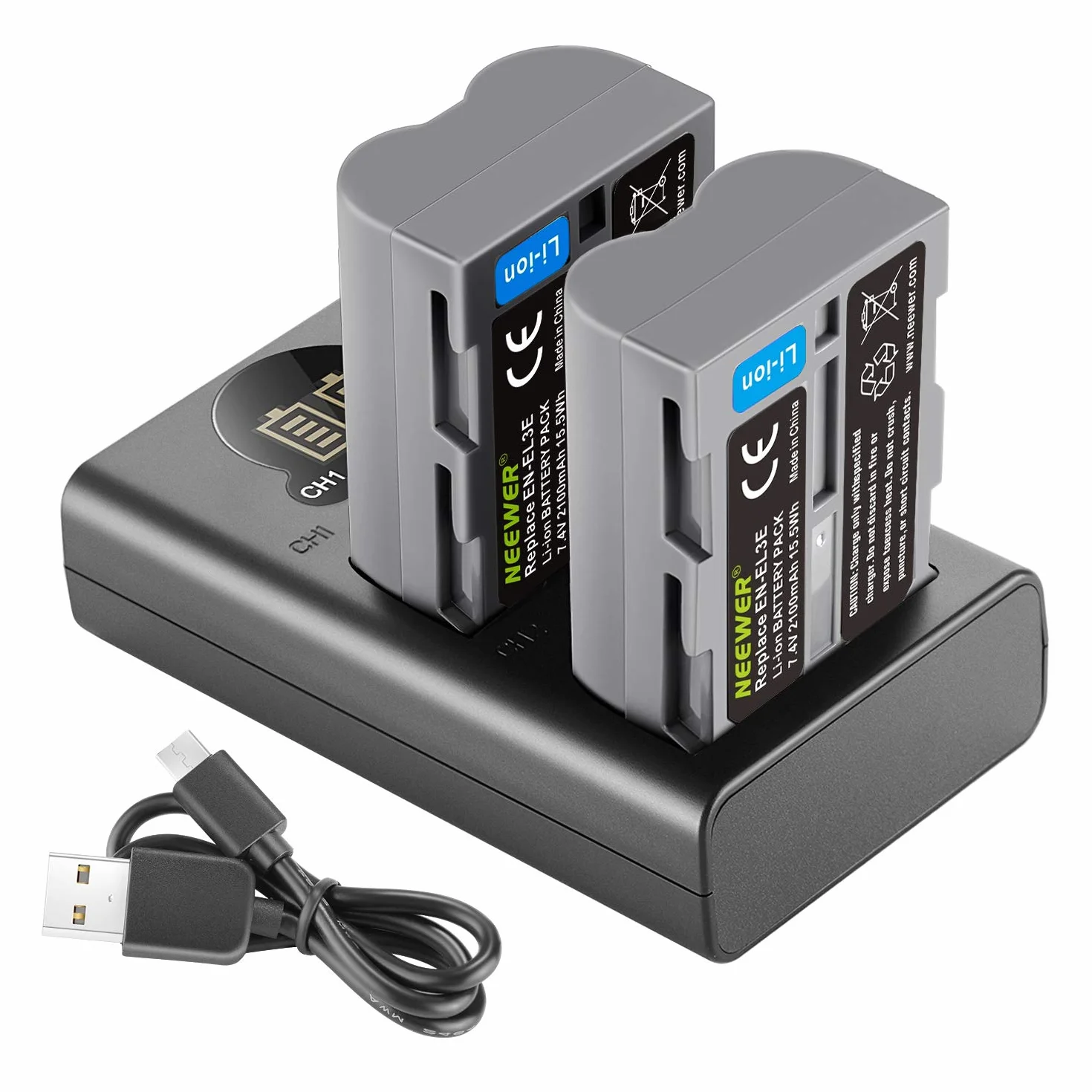 Neewer 2100mAh Bateria zapasowa Nikon EN-EL3e z ładowarką USB LCD do D50 D70 D80 D90 D200 D300 D700